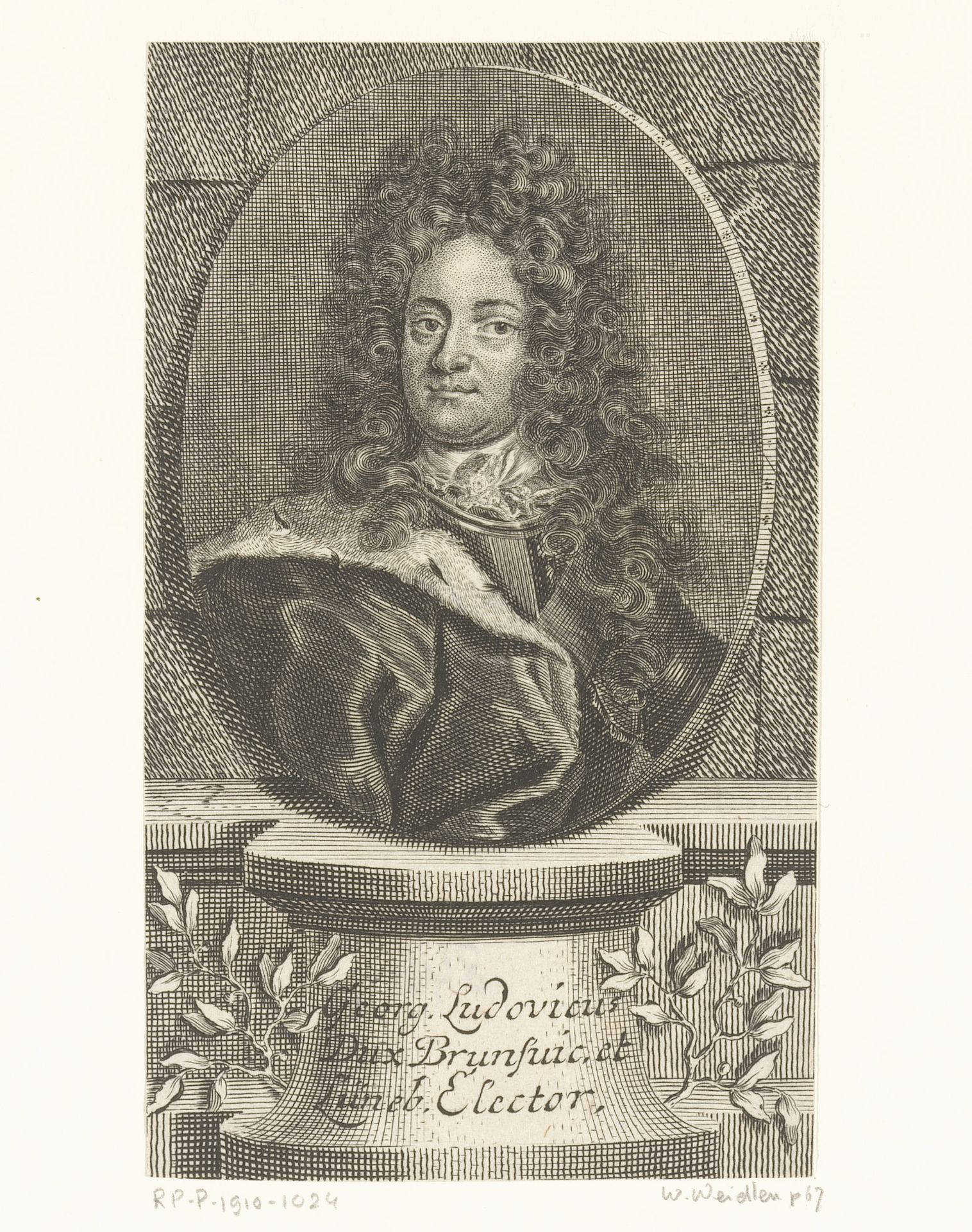 Portret van Georg Ludwig von Braunschweig-Lüneburg, later koning George I van Groot-Brittannië by Johann Martin Bernigeroth