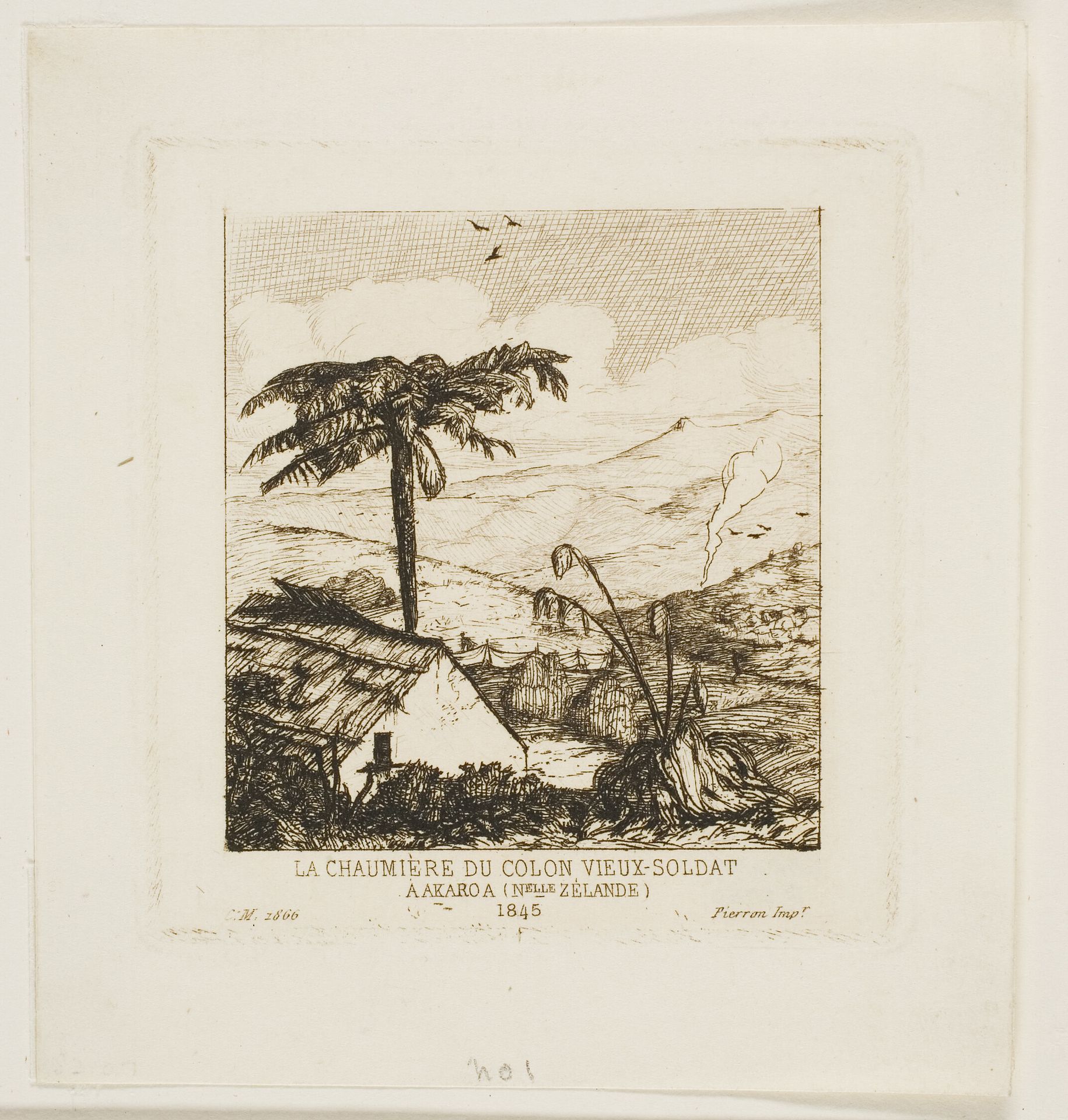 The Old Soldier's Thatched Cottage, Akaroa, 1845 by Charles Meryon