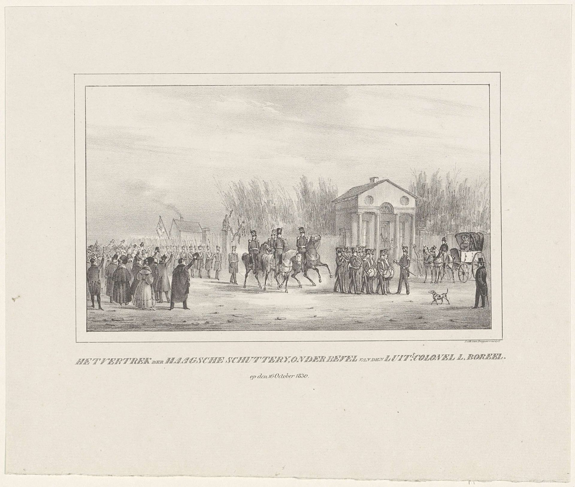 Inspectie van de Haagsche Schutterij, 1830 by Desguerrois & Co.