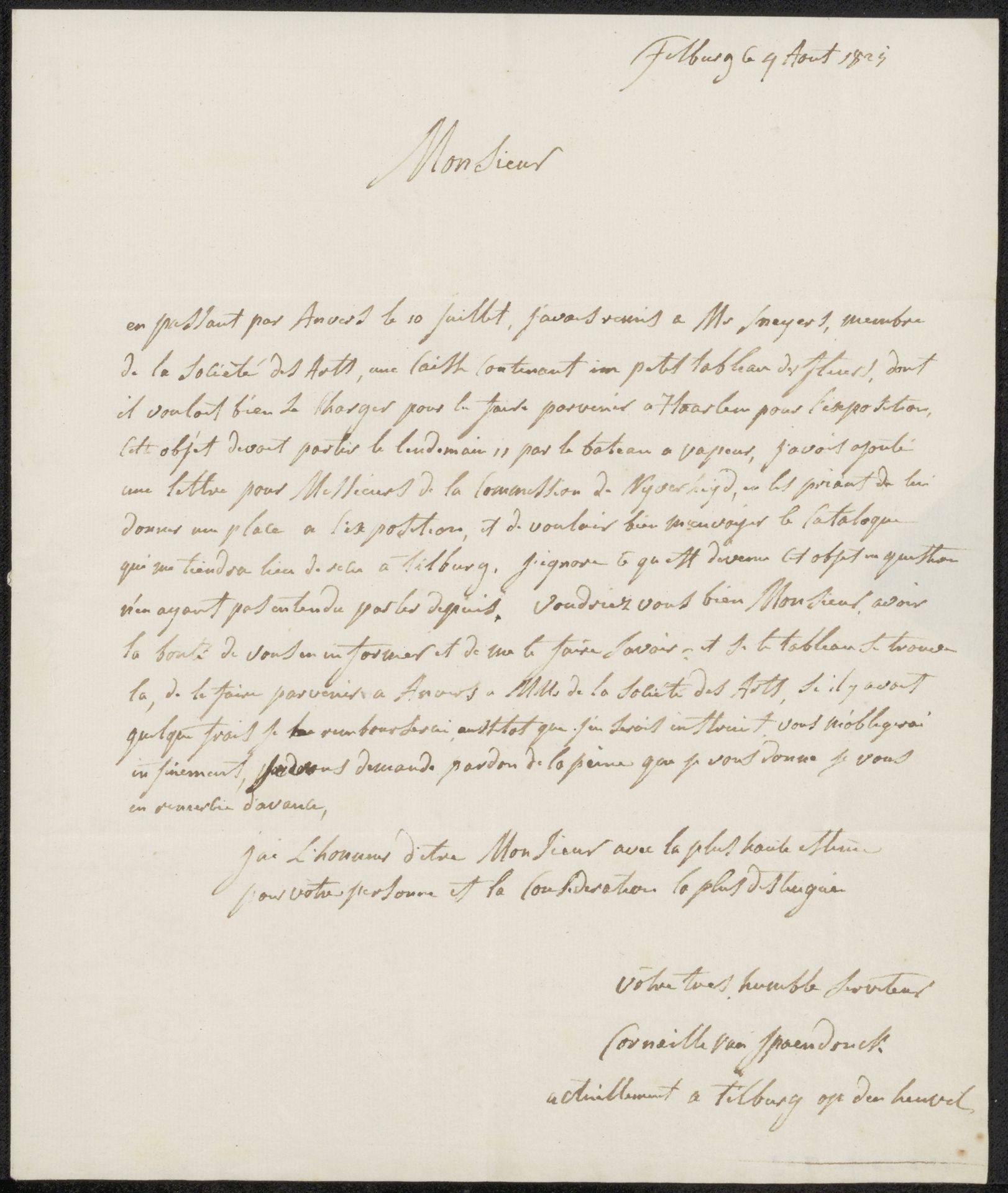 Brief aan Adriaan van der Willigen by Cornelis van Spaendonck