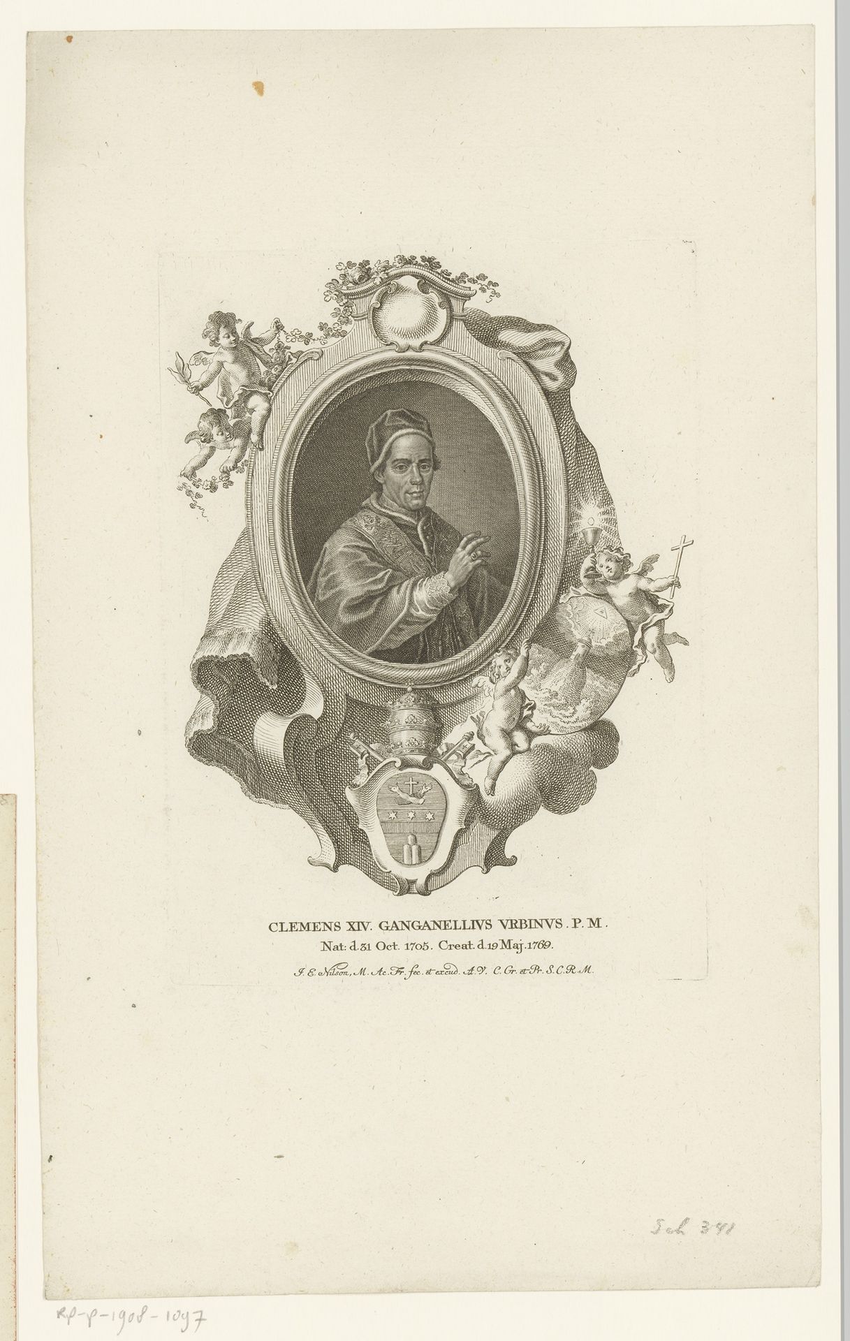 Portret van Clemens XIV by Johann Esaias Nilson