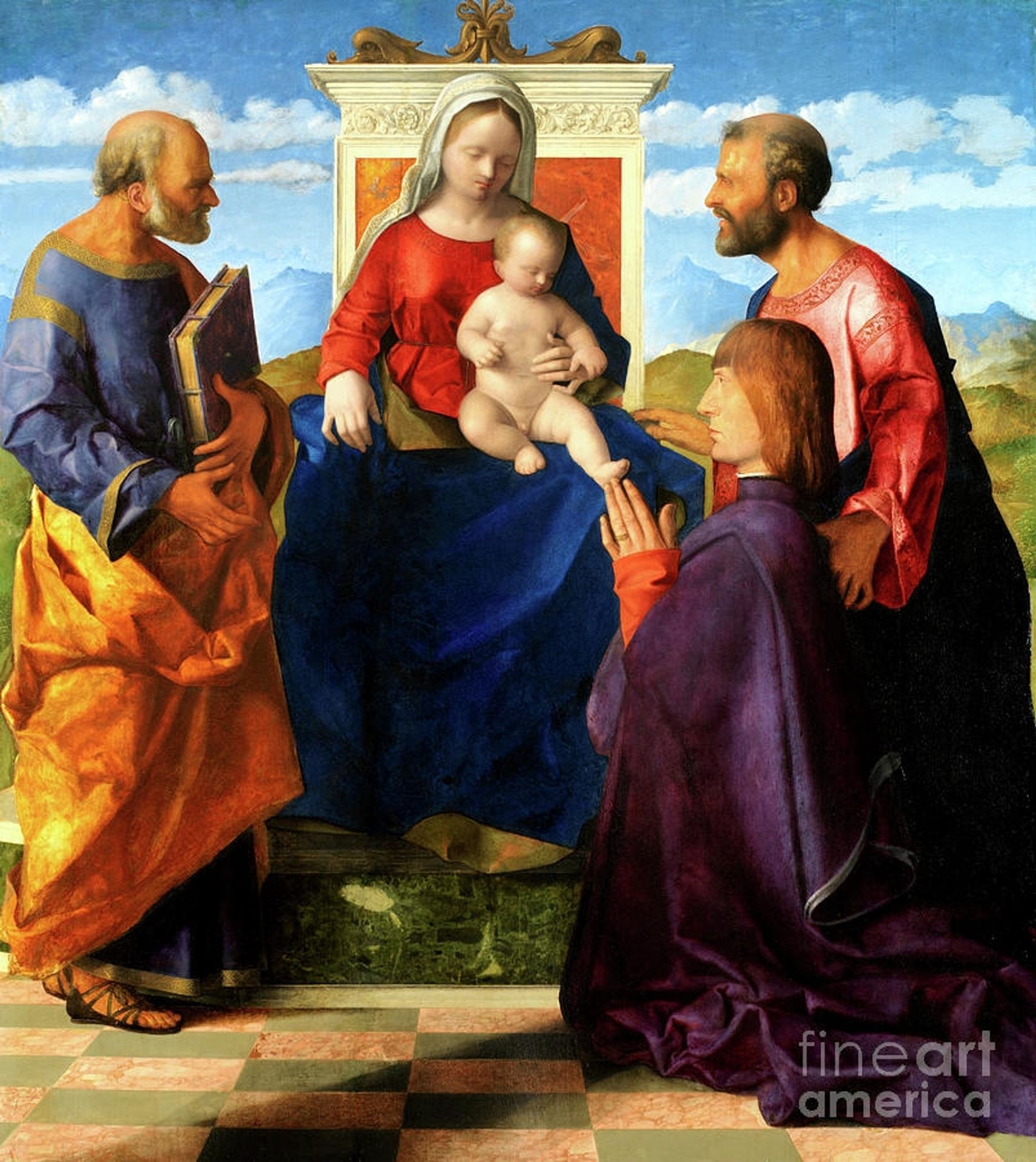 Madonna and Child Enthroned with Peter and Paul and a Donor by Giovanni Bellini