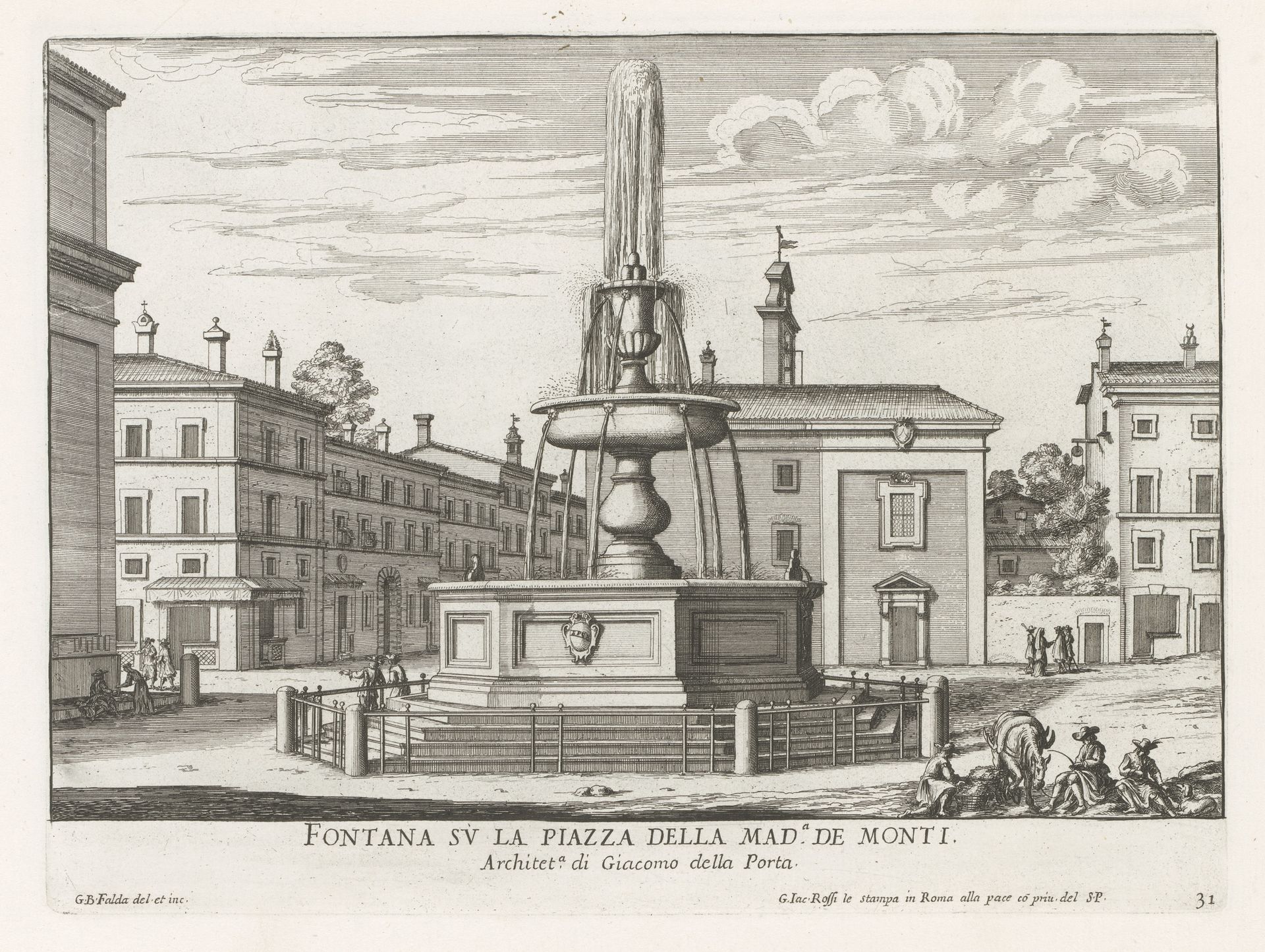 Fontein op Piazza della Madonna dei Monti te Rome by Giovanni Battista Falda