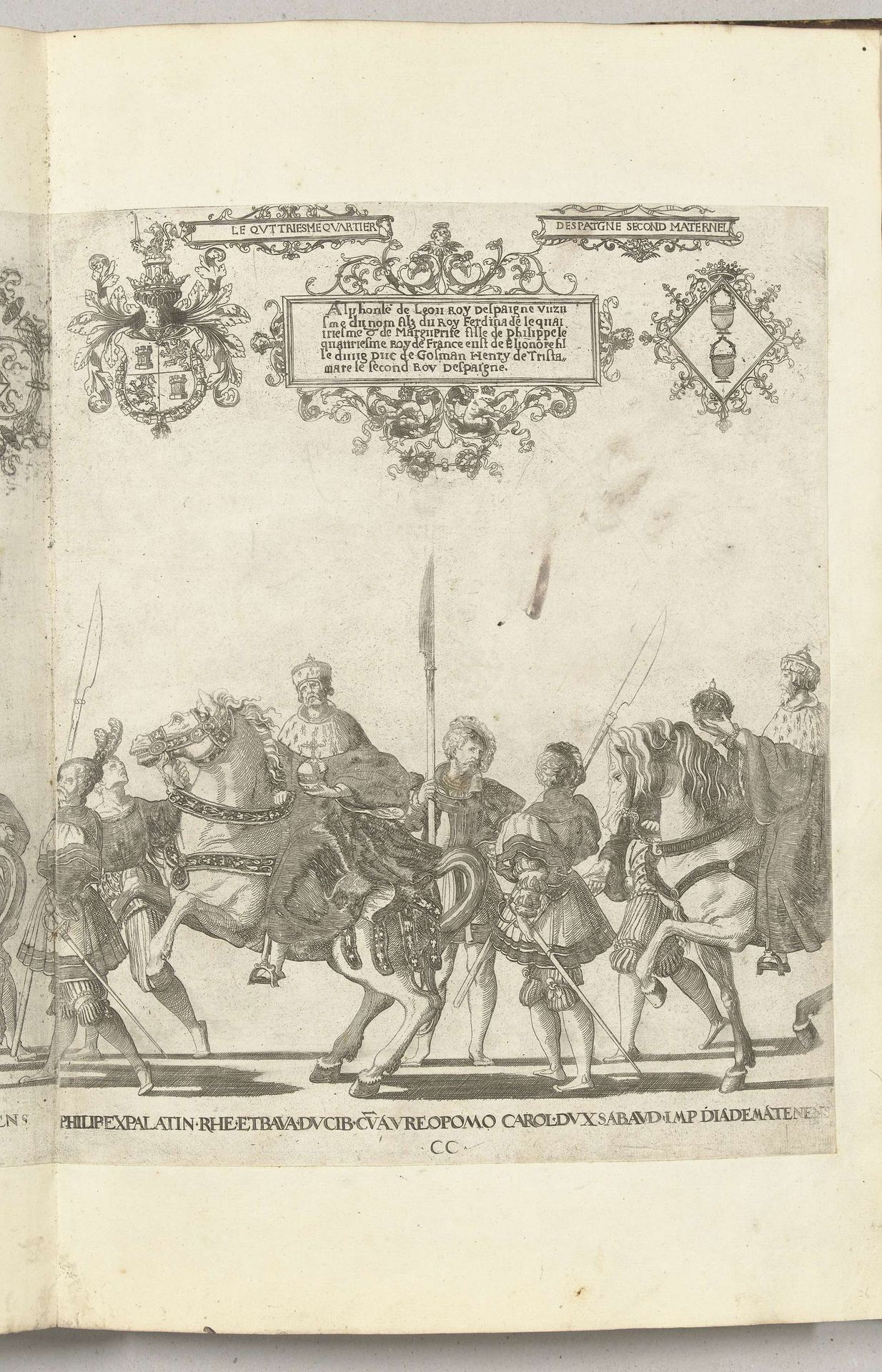 Filips, paltsgraaf en hertog van Beieren, met de rijksappel en Karel III, hertog van Savoye, met de keizerskroon, plaat CC by Nicolaas Hogenberg