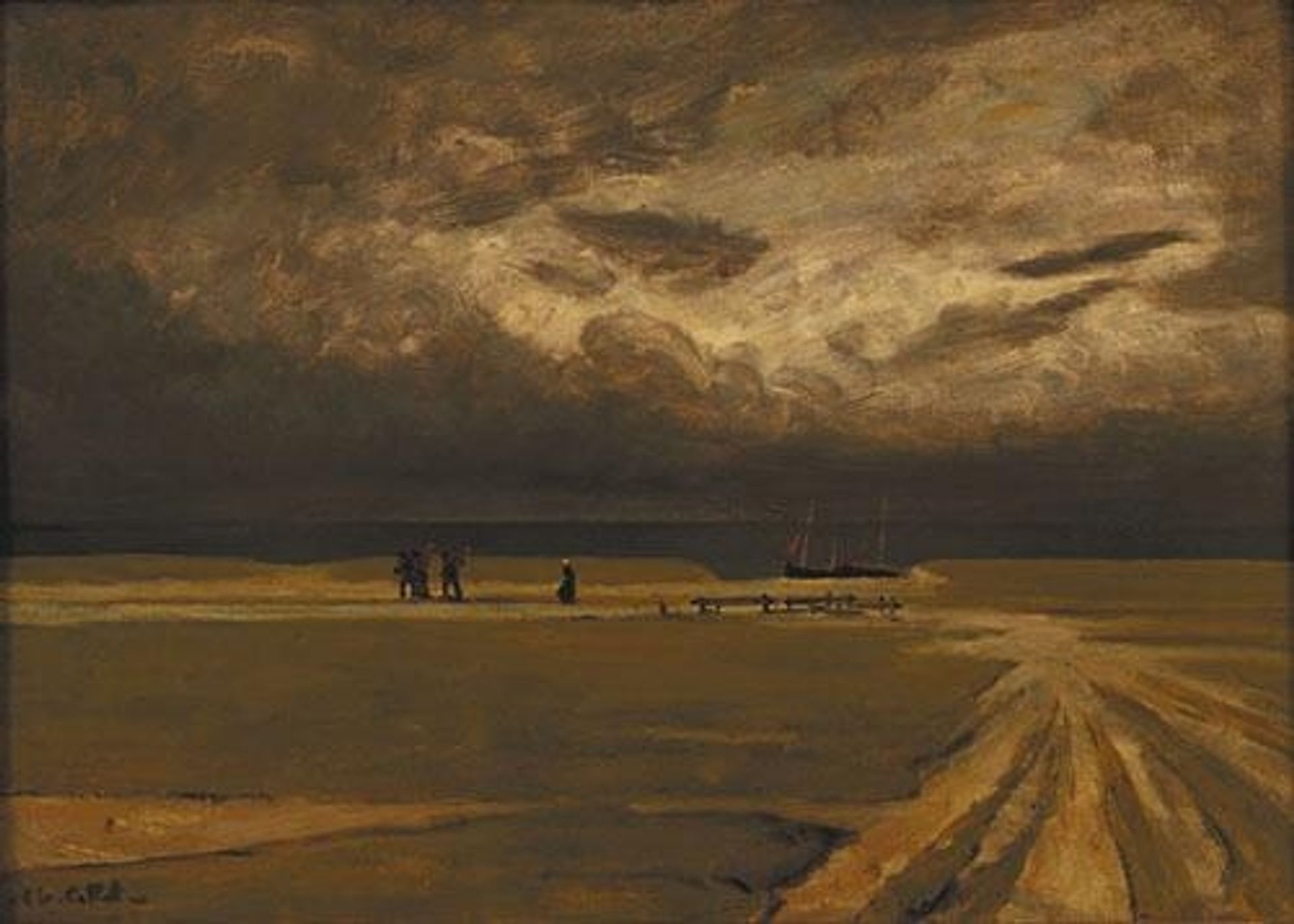 Fishermen fleeing the storm by Charles Cottet