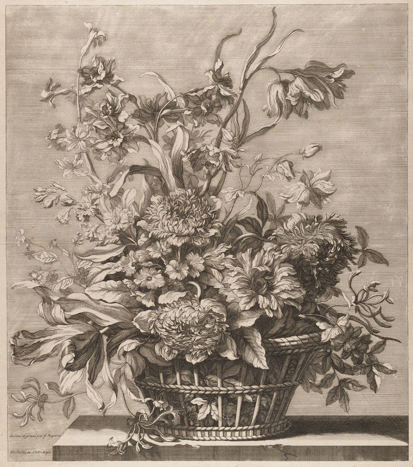 Basket of Flowers from the Book of Several Baskets of Flowers, Designed and Engraved by Baptiste Monnoyer (Livre de Plusieurs Corbeilles de Fleurs dessiné et gravé par Baptiste Monnoyer) by Jean-Baptiste Monnoyer