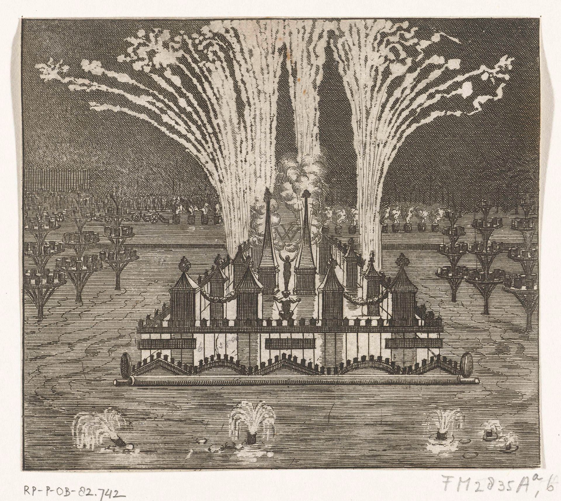 Vuurwerk bij de intocht van koning Willem III te Den Haag, 1691 by Anonymous