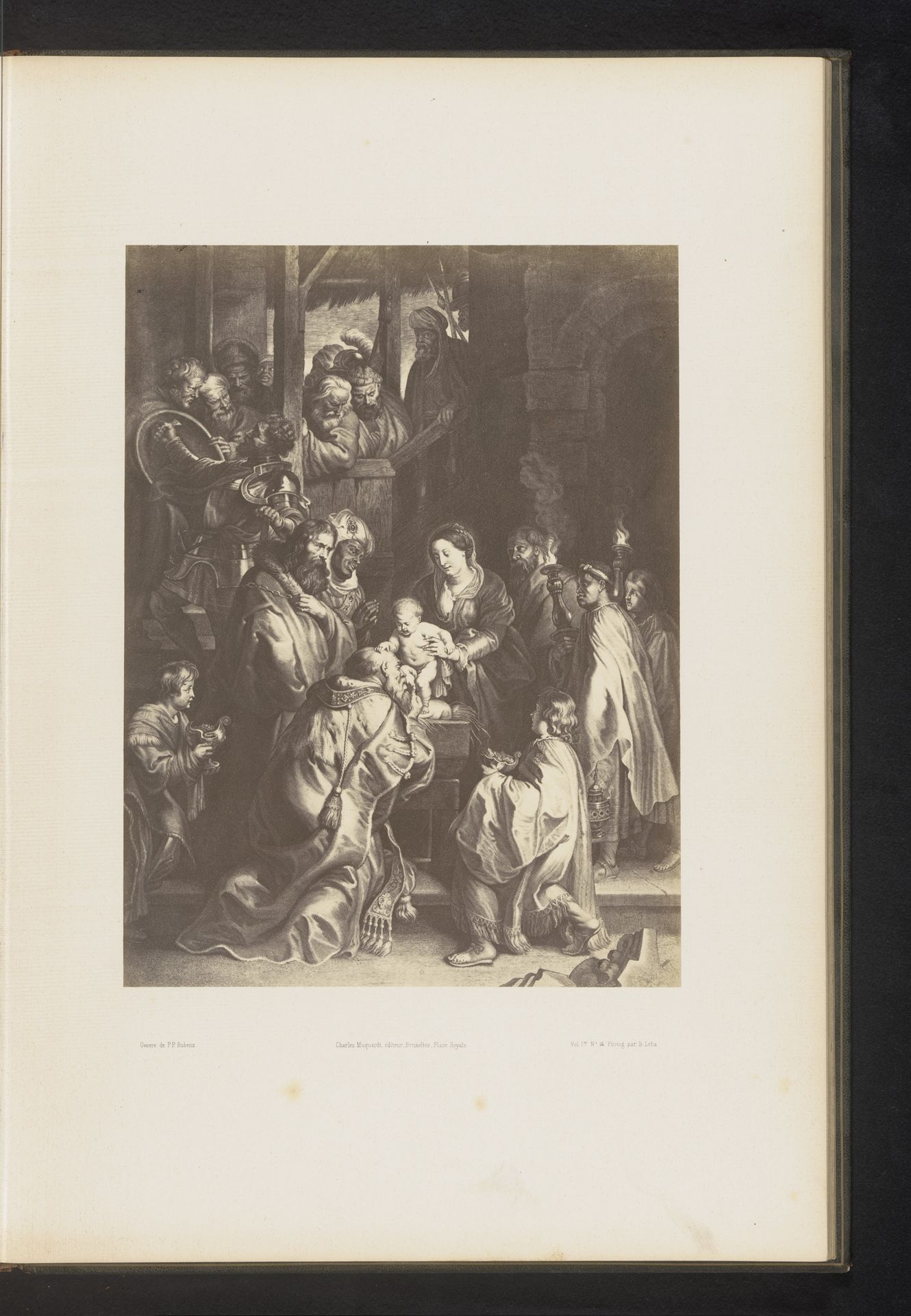 Fotoreproductie van een gravure van de Aanbidding door de koningen door Nicolaes Lauwers, naar het schilderij door Peter Paul Rubens by Jean Louis Bargignac
