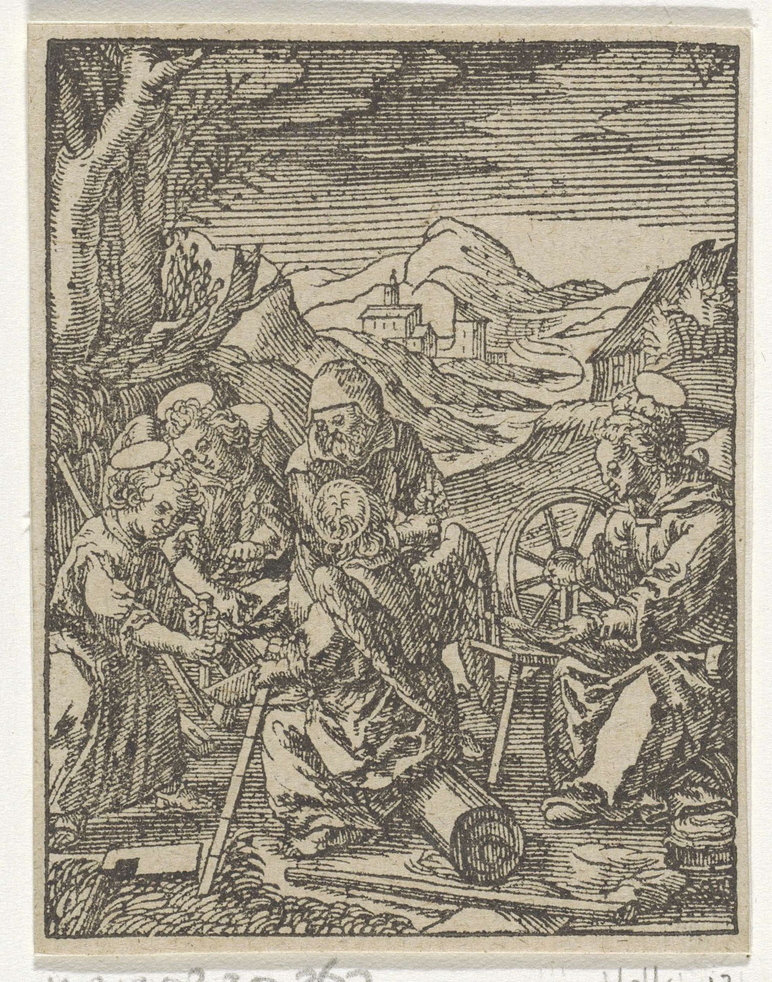 Christuskind zaagt een boomstam by Christoffel van (II) Sichem