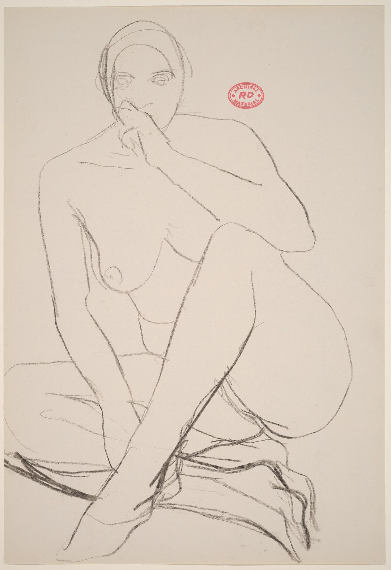 Untitled [seated female nude with hand to mouth] by Richard Diebenkorn
