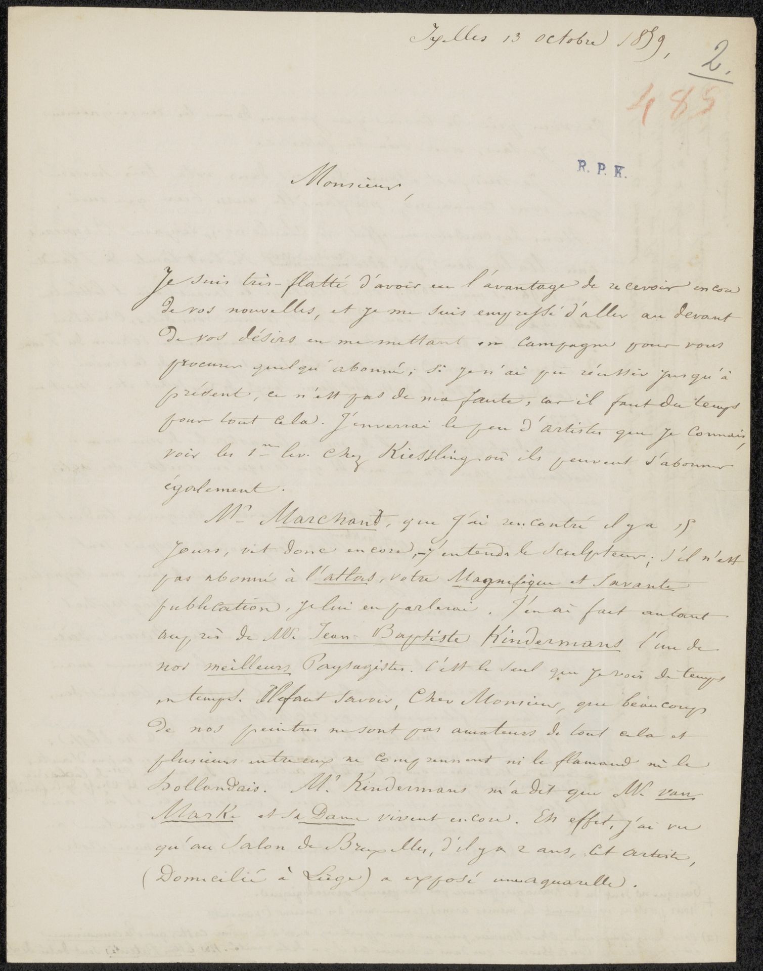 Brief aan Christiaan Kramm by Eugène Van Maldeghem