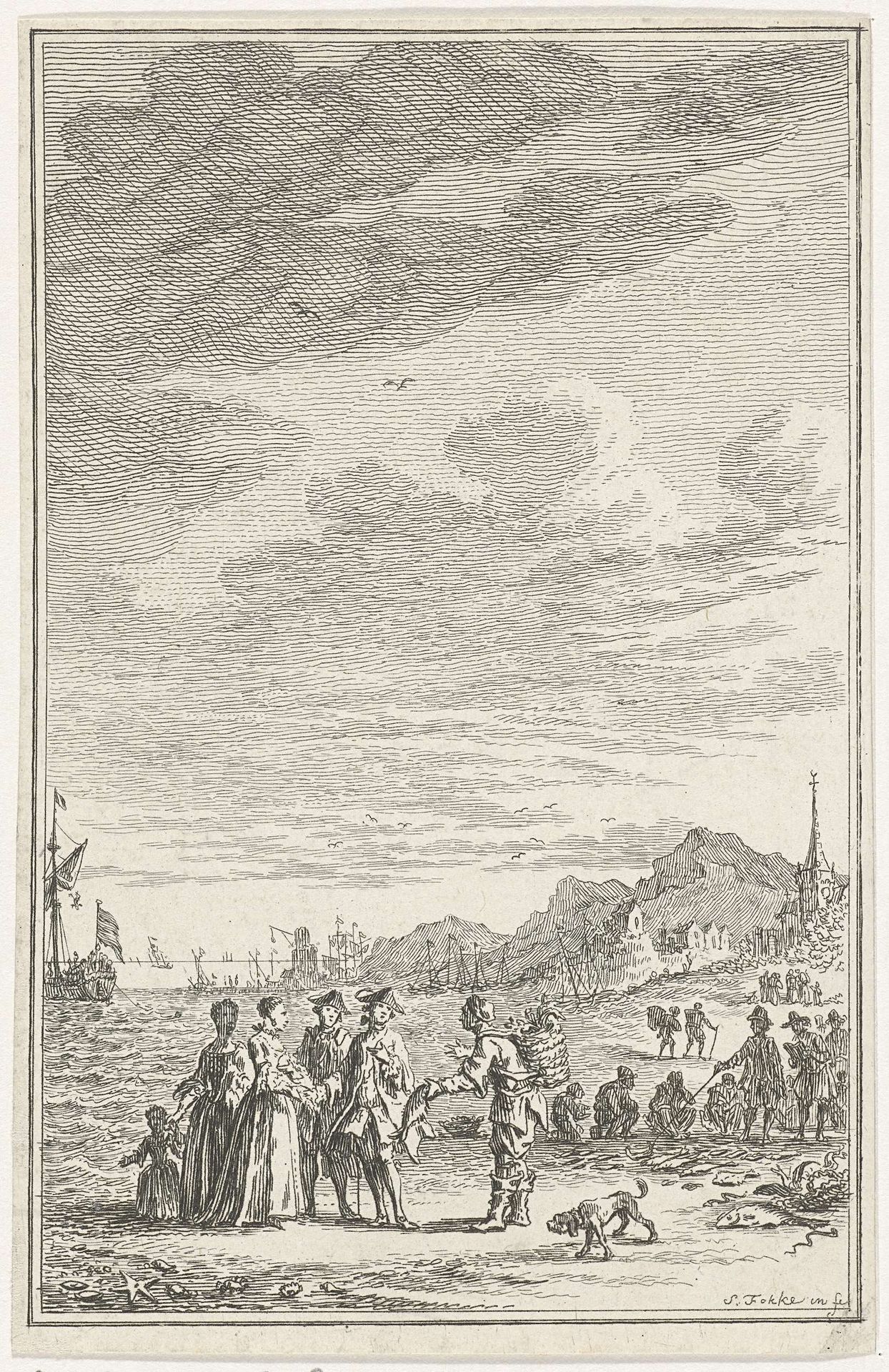 Visverkoop op het strand by Simon Fokke