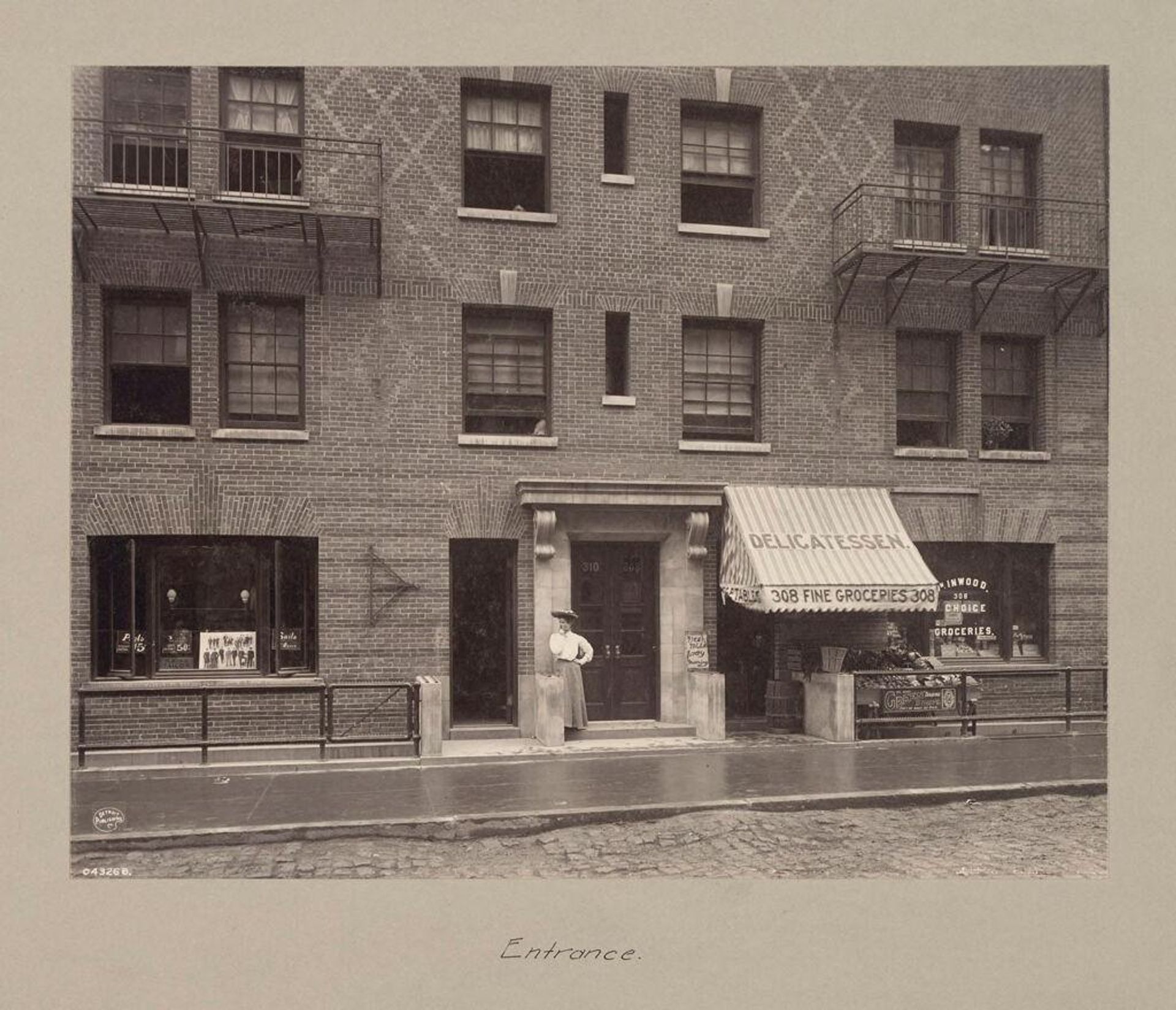 Housing, Improved: United States. New York. New York City. The Misses Stone, New Law Tenement, 1905 (W. Emerson, Architect): Improved Housing: New York City: Improved tenements of 34 East 50th Street. Erected for the Misses Stone. W. Emerson Arch't 1905. Photo 1907.: Entrance. by Detroit Publishing Co.