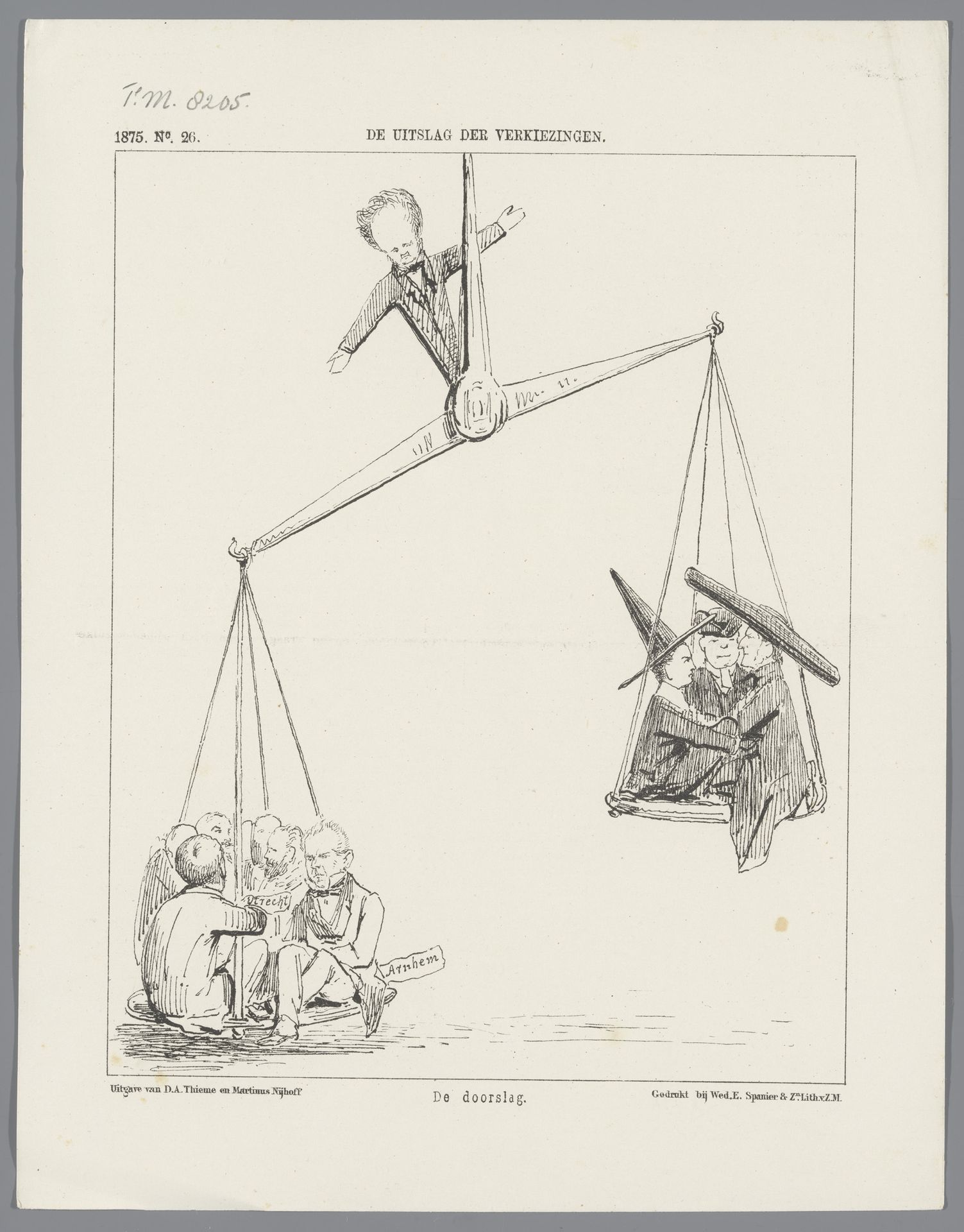 Spotprent op de uitslag van de verkiezingen, 1875 by Johan Michaël Schmidt Crans