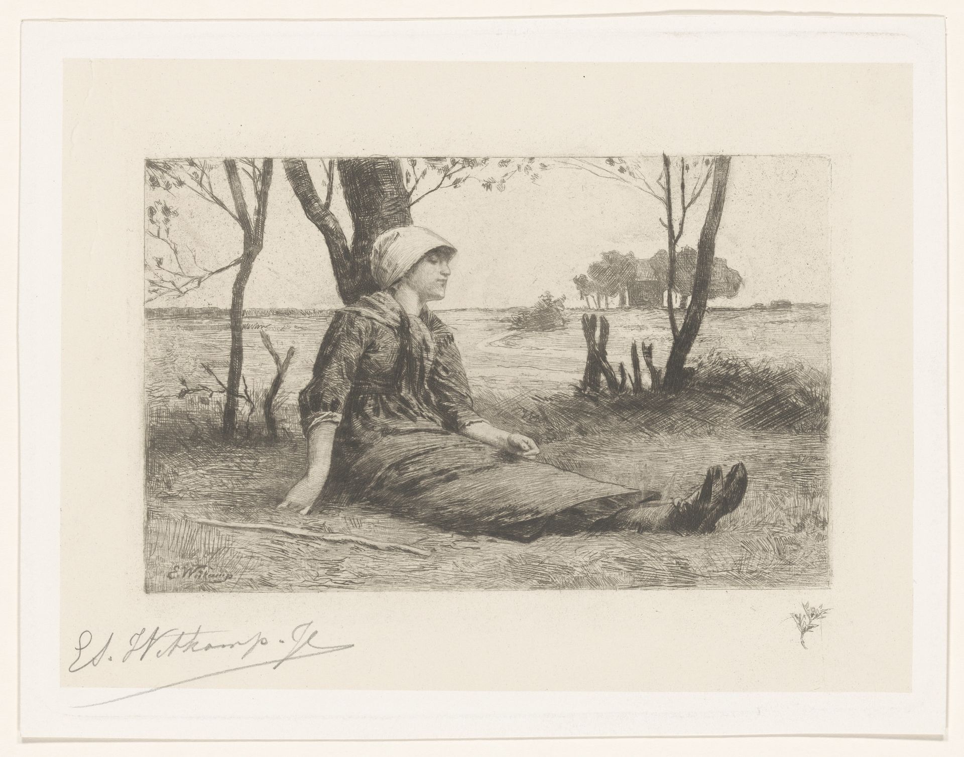 Zittende vrouw tegen een boom by Ernst Witkamp