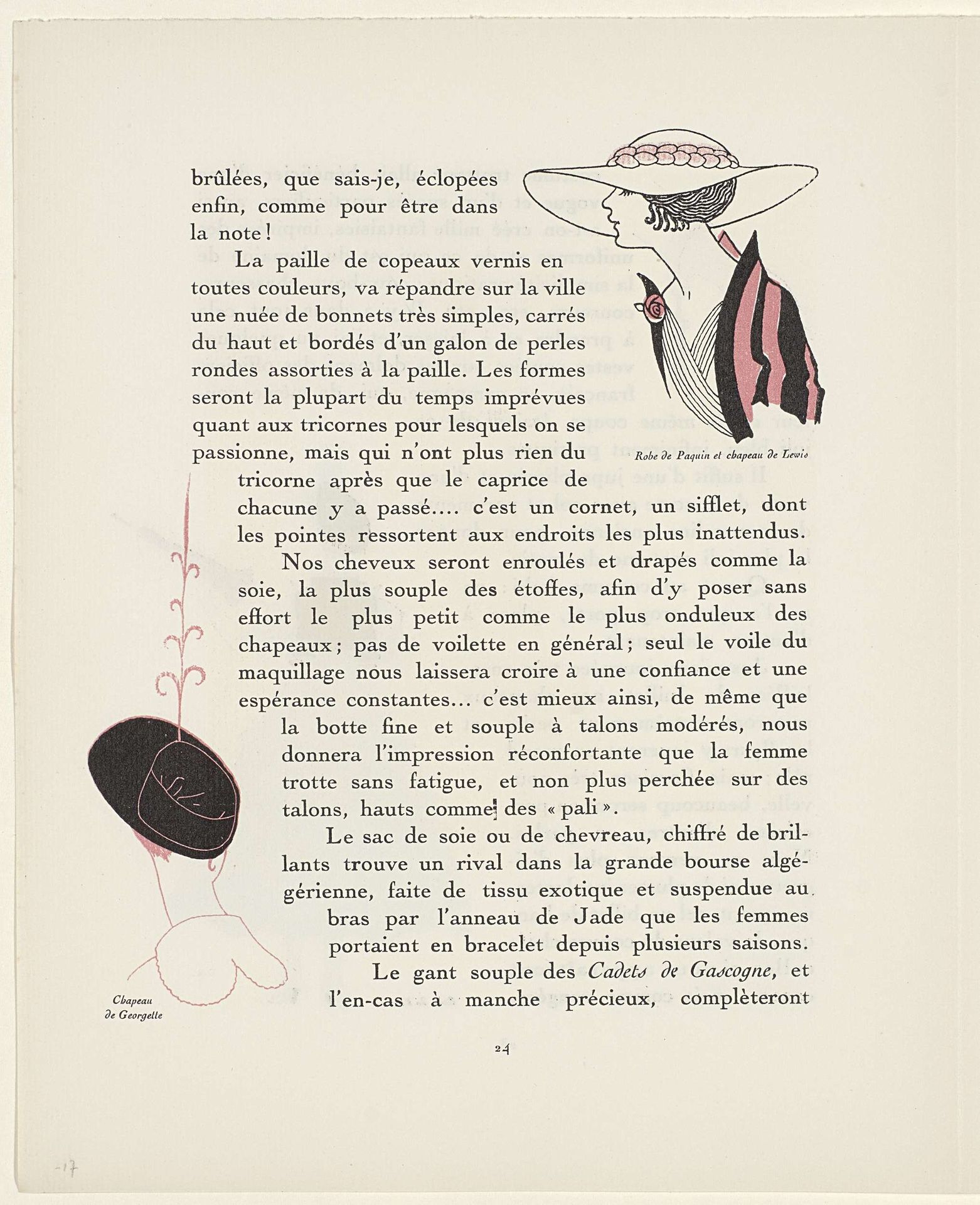 Gazette du Bon Ton, 1915 - No. 8-9: p. 24: Atours simples: dameshoeden by George Barbier