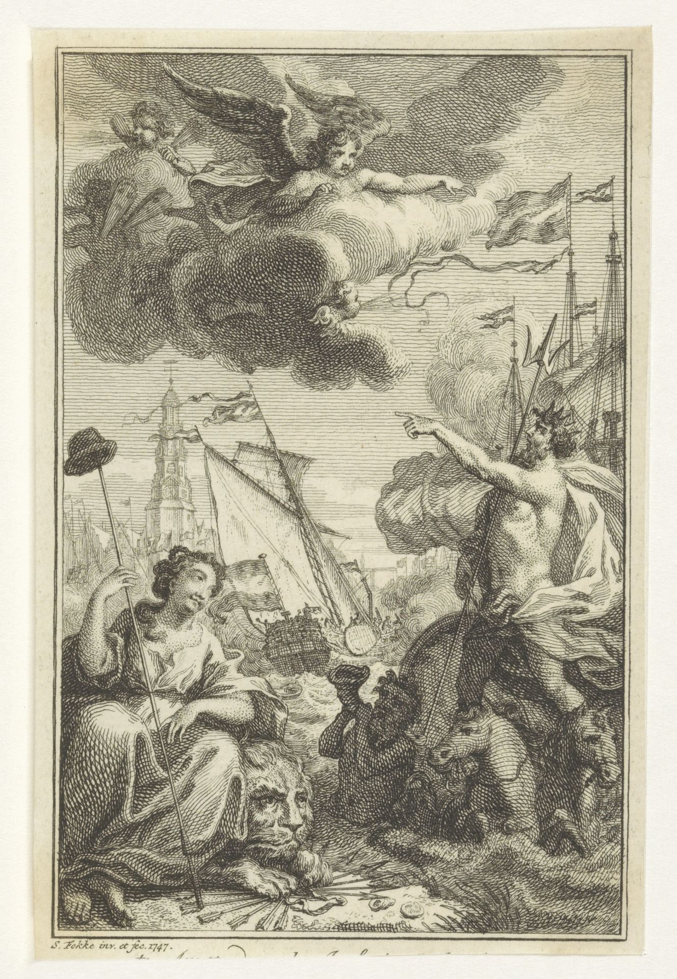Allegorie met de aankomst van Willem IV te Den Haag, 1747 by Simon Fokke