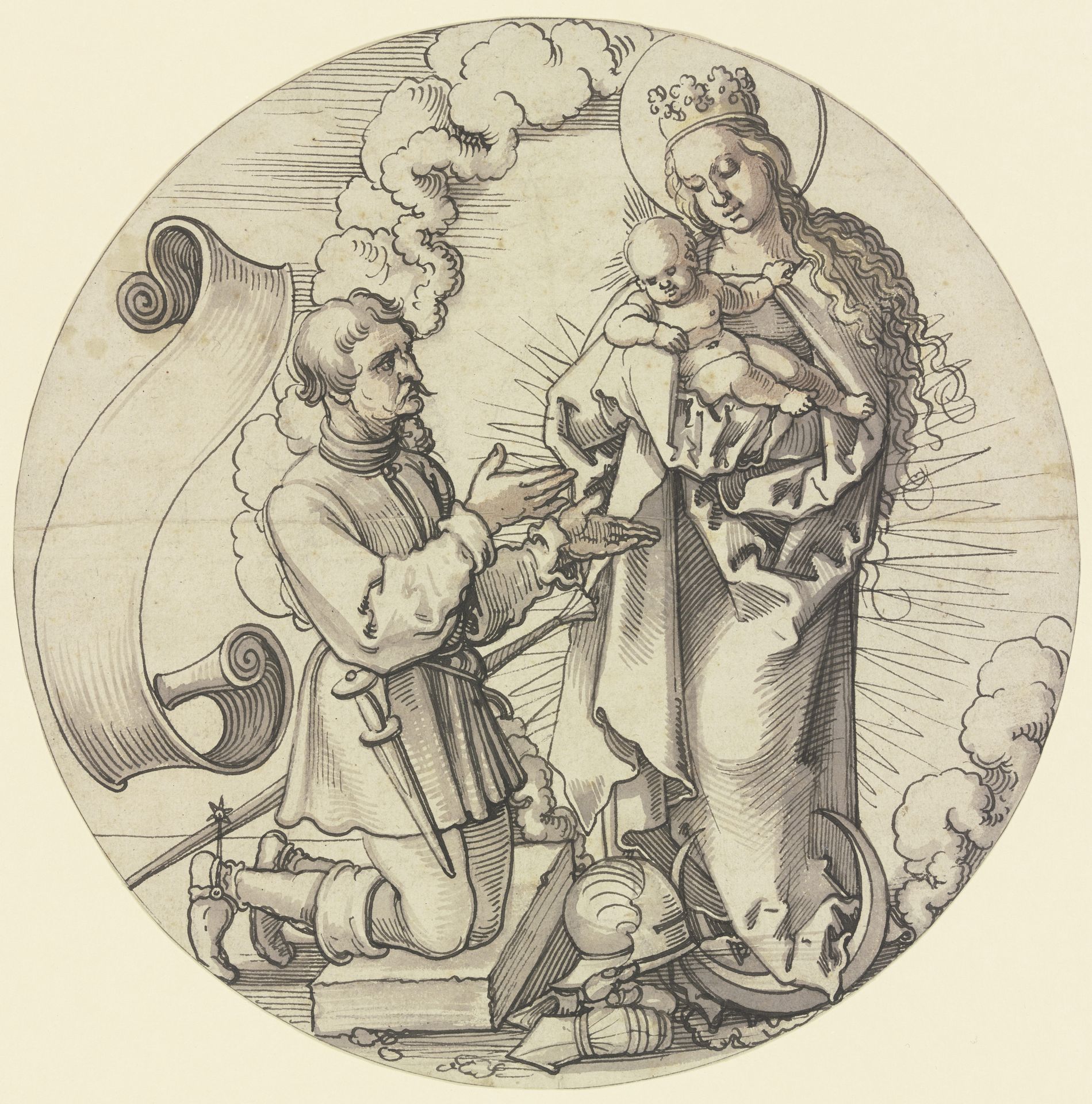Die Madonna auf der Mondsichel mit einem knienden Ritter als Stifter by Sebald Beham