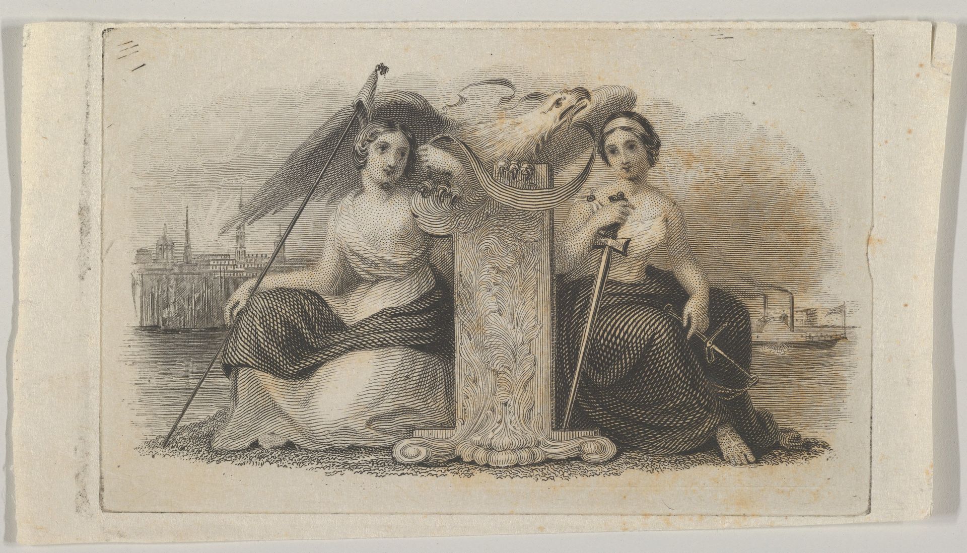 Banknote vignette with female figures representing Liberty and Justice by Asher Brown Durand