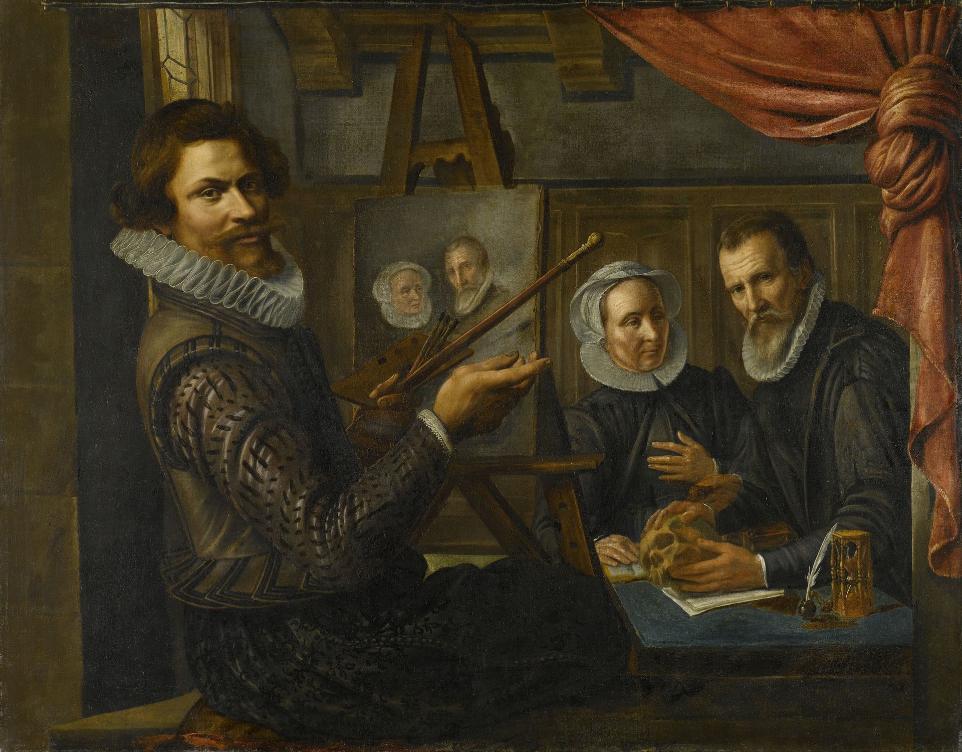 The Painter in his Studio Painting the Portrait of a Married Couple by Herman van Vollenhoven