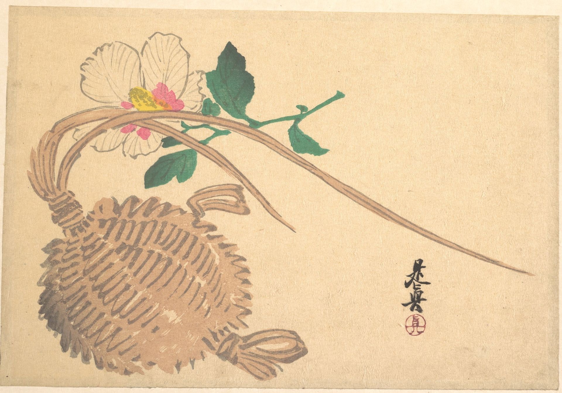 Straw Basket for Fish and Mokuge Flower by Shibata Zeshin
