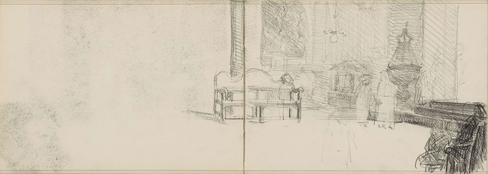 Kerkinterieur met figuren by Bramine Hubrecht