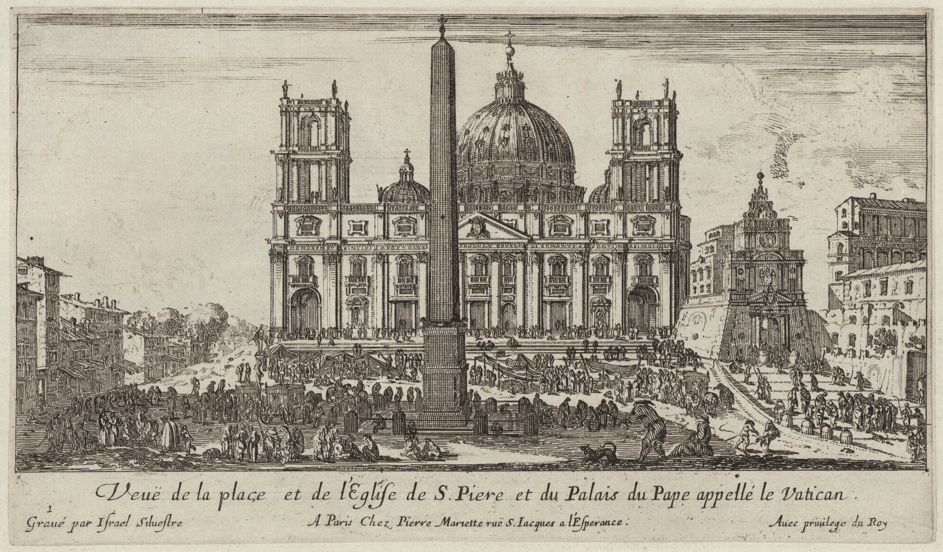 Veuë de la place et de l'Eglise de S. Piere et du Palais du Pape appellé le Vatican by Israel Silvestre