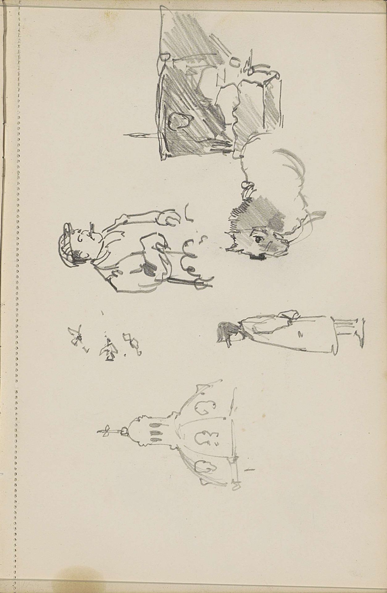 Studieblad, onder andere met een koepeldak en paard en wagen by Cornelis Vreedenburgh