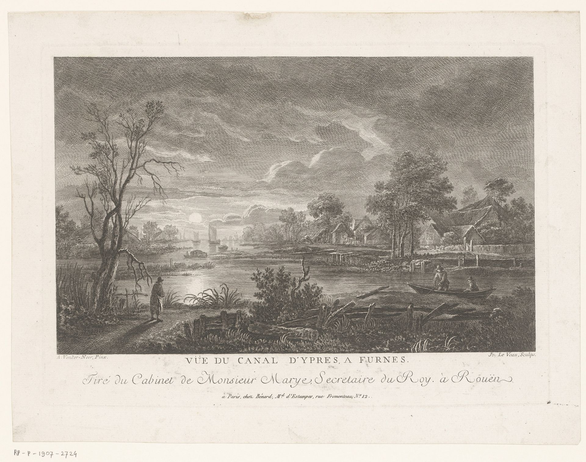Nachtelijk gezicht op het kanaal te Yperen by Jean Jacques Le Veau