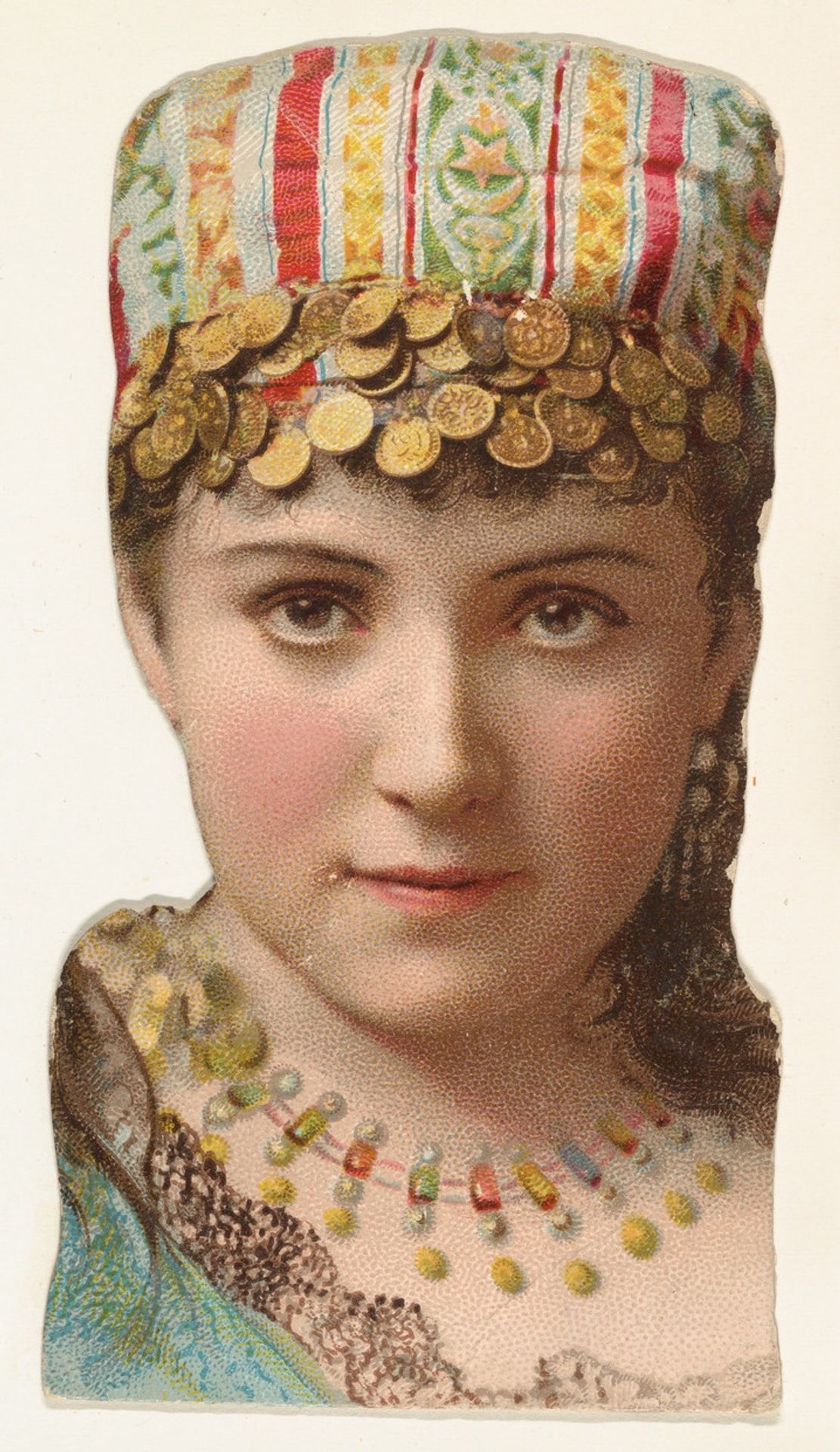 Actress wearing cap decorated with coins, from Stars of the Stage, Fourth Series (N132) issued by Duke Sons & Co. to promote Honest Long Cut Tobacco by W. Duke, Sons & Co.