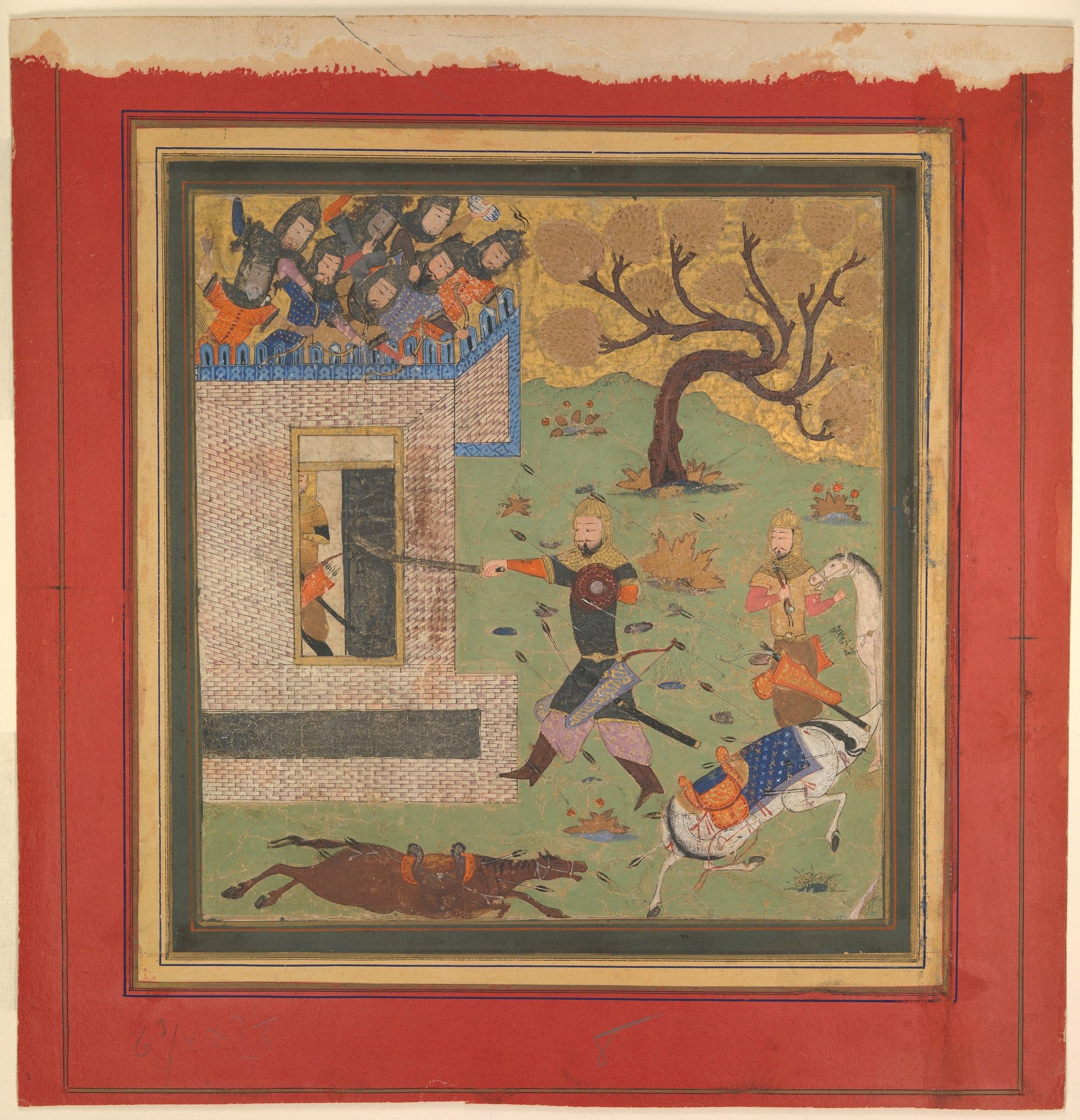 "Bizhan Forces Farud to Retreat into his Fort", Folio from a Shahnama (Book of Kings) by Abu'l Qasim Firdausi