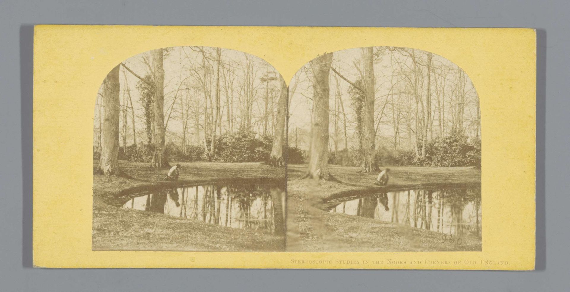 Persoon bij een vijver in een park in Engeland by London Stereoscopic Company