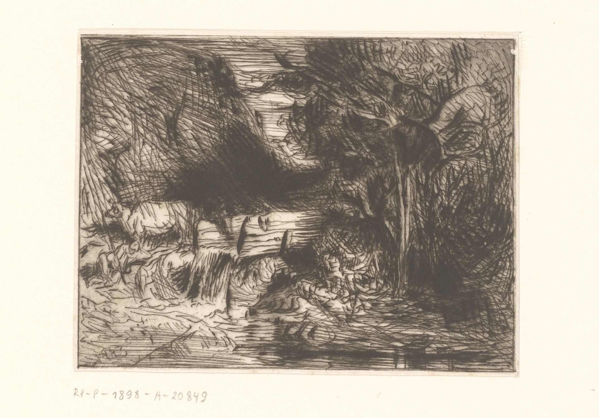 Landschap met koe en waterloop by Charles Jacque