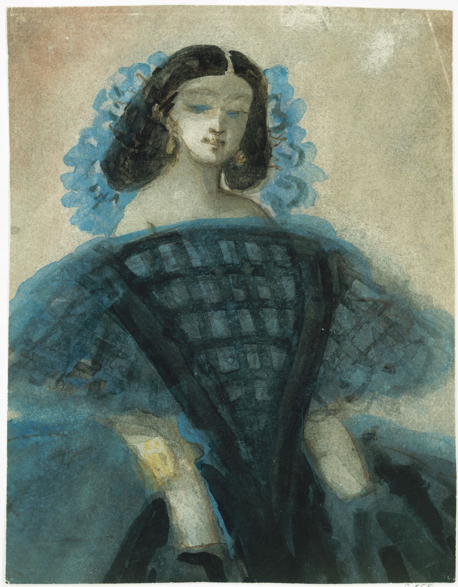 Young Woman in a Blue and Black Dress by Constantin Guys
