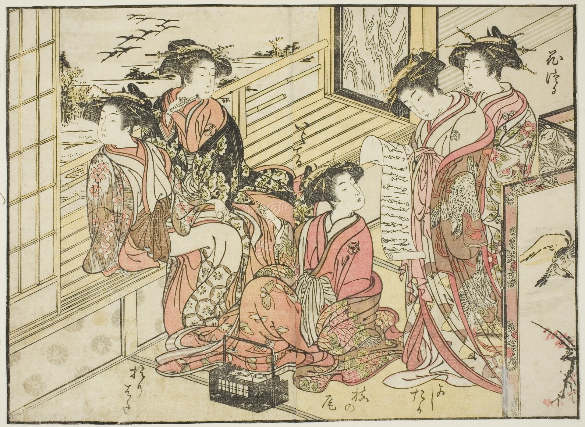 Courtesans of Okamoto, from the book "Mirror of Beautiful Women of the Pleasure Quarters (Seiro bijin awase sugata kagami)," vol. 2 by Kitao Shigemasa