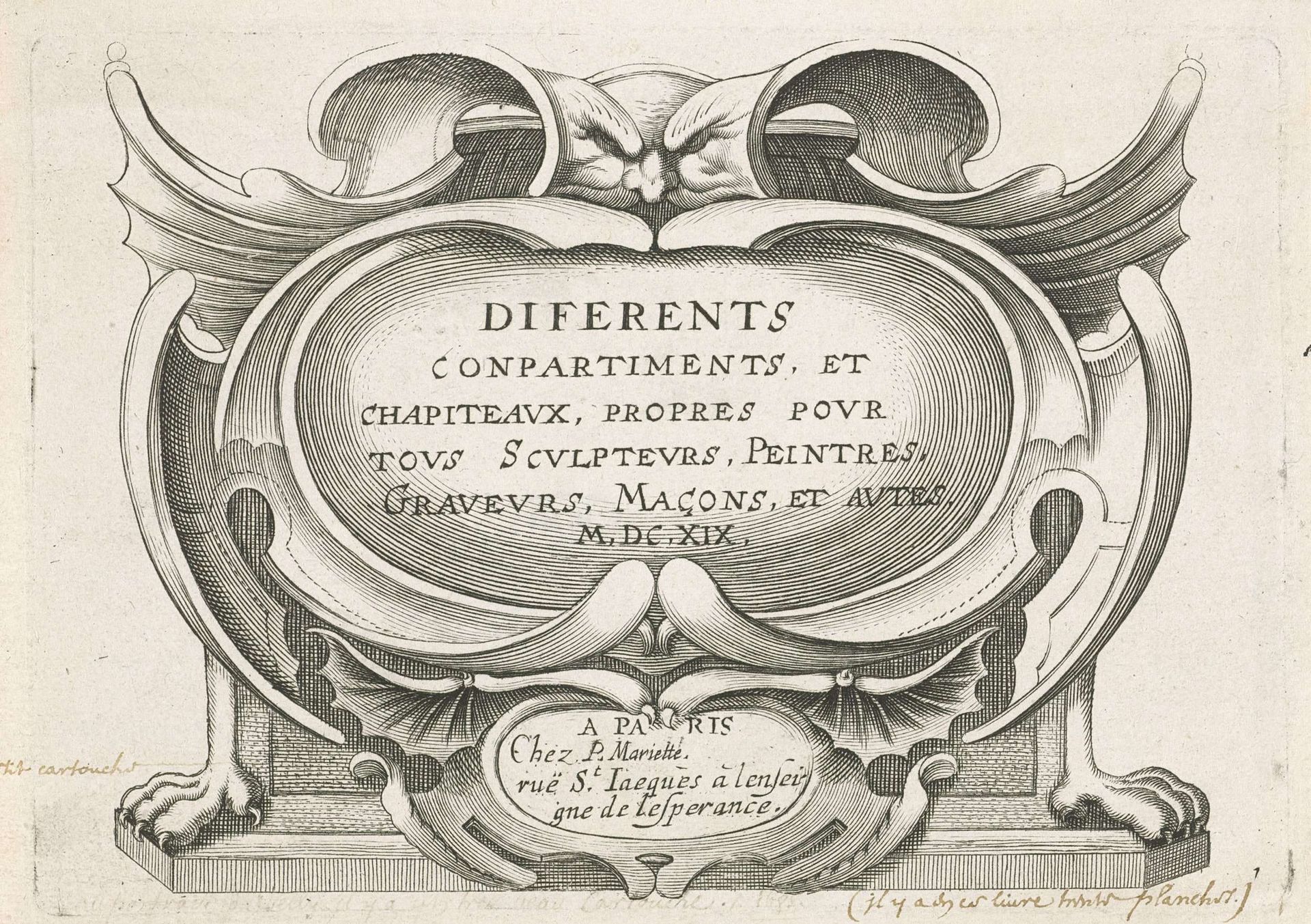 Titelblad: Differents Conpartimens et Chapiteaux by Anonymous