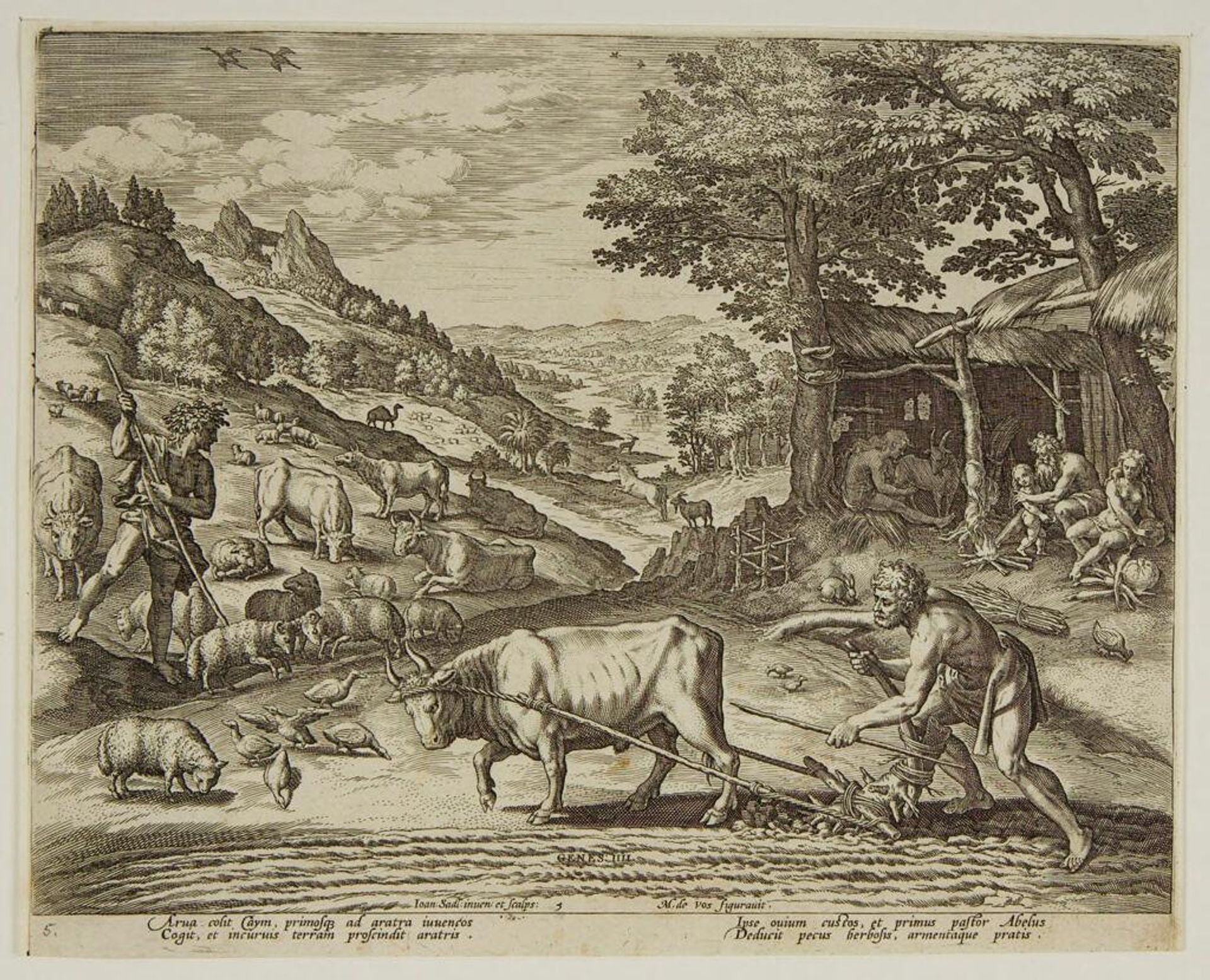 Abel Keeping His Sheep and Cain Tilling the Ground by Johann Sadeler I
