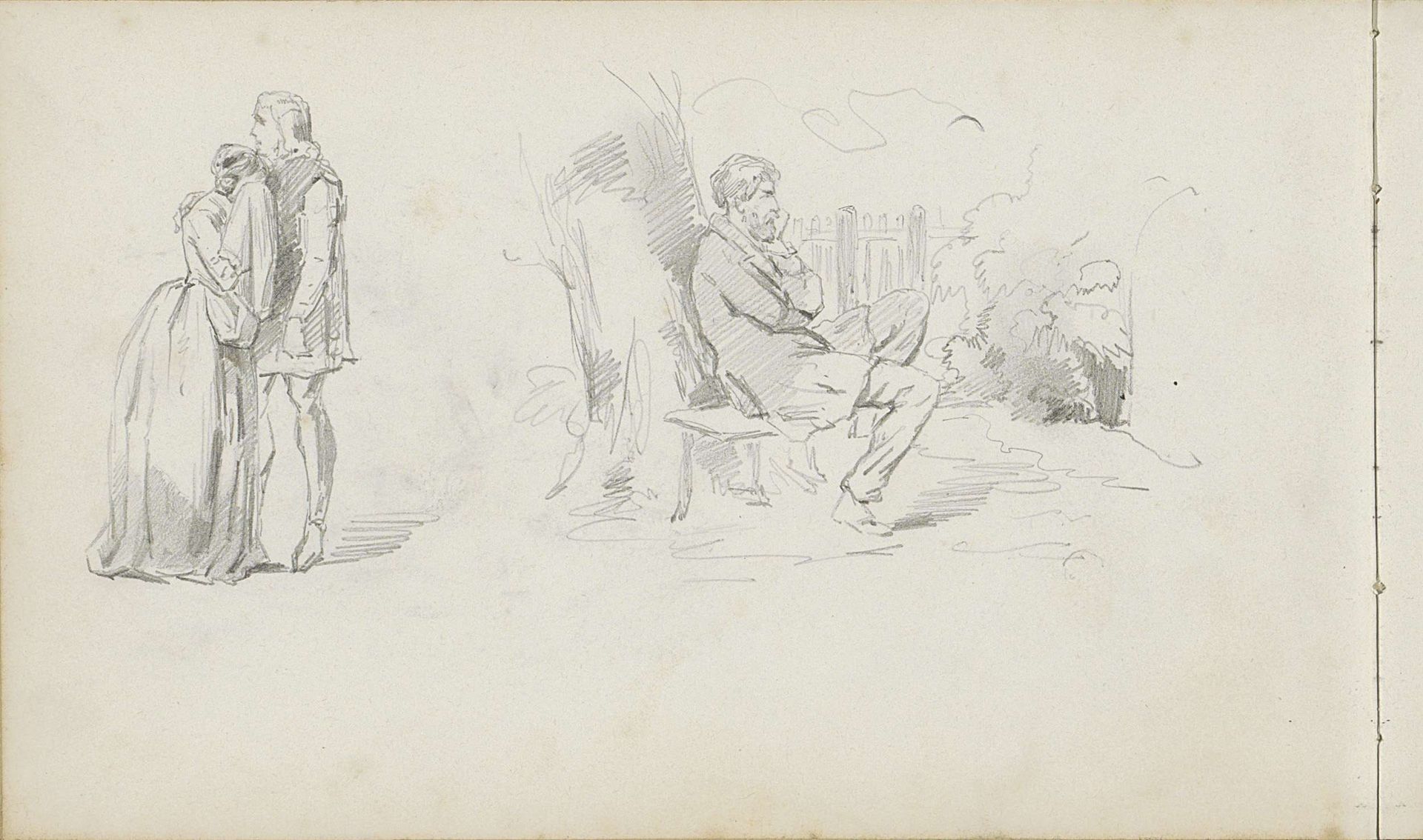 Zittende man onder een boom en een huilende vrouw by Charles Rochussen