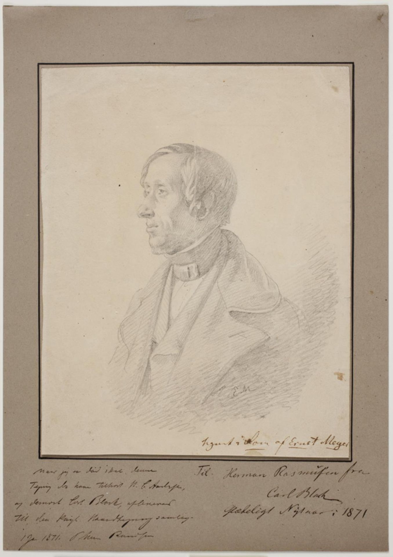 H.C. Andersen som yngre. Brystbillede, profil t.v. by Ernst Meyer