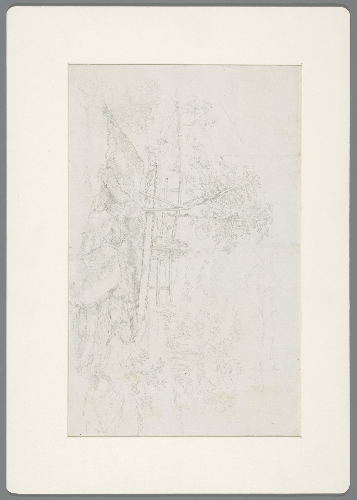 Echtpaar op een brug in een bergachtig landschap by David Alphonse de Sandoz-Rollin