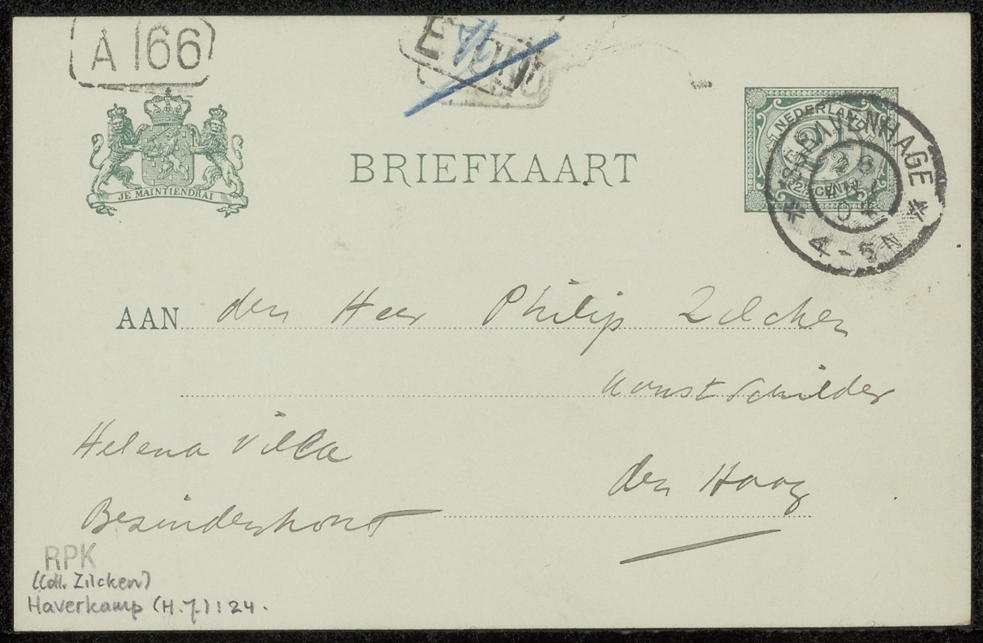 Briefkaart aan Philip Zilcken by Hendrik Johannes Haverman