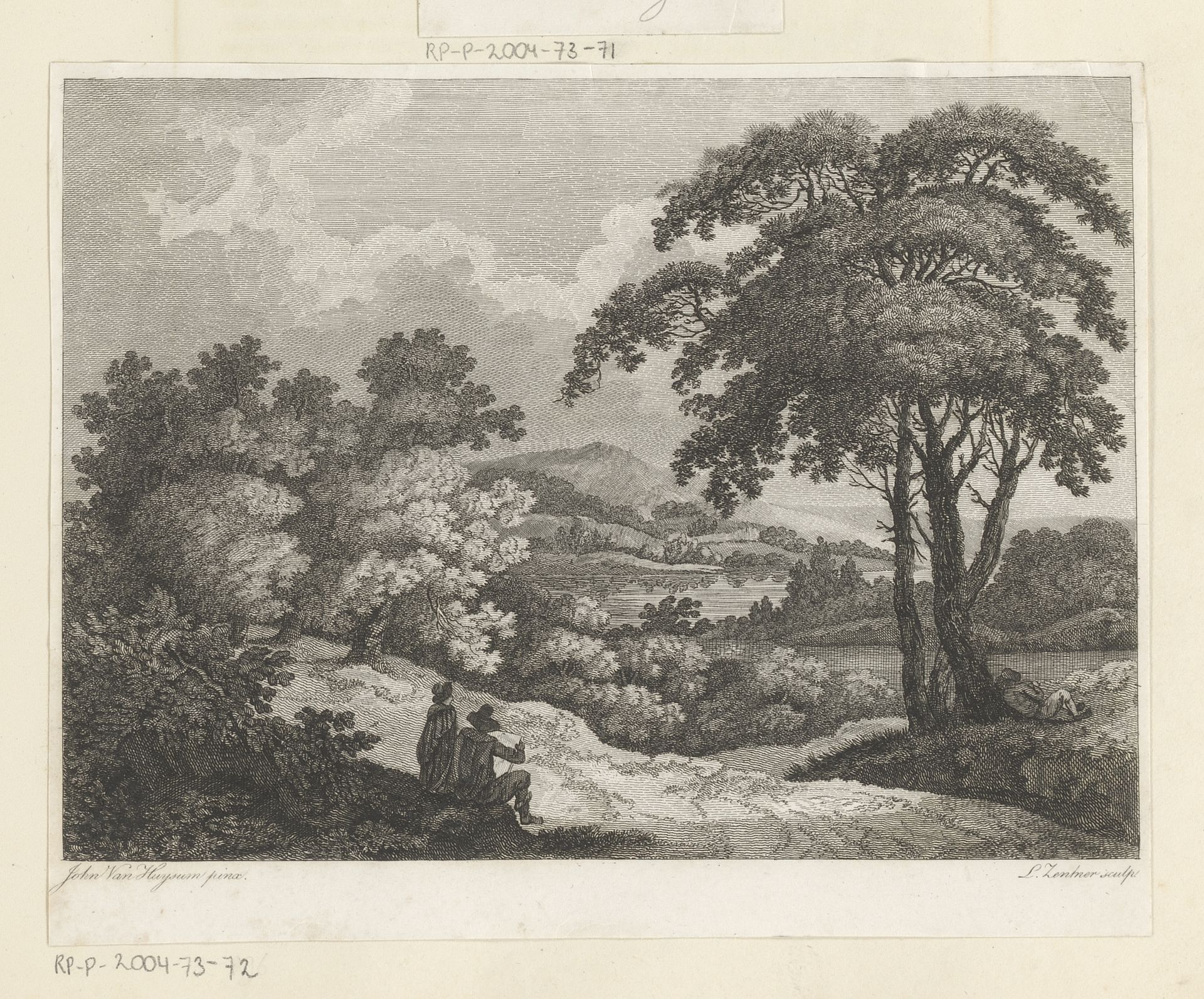 Heuvellandschap met een meer by J.L.L.C. Zentner