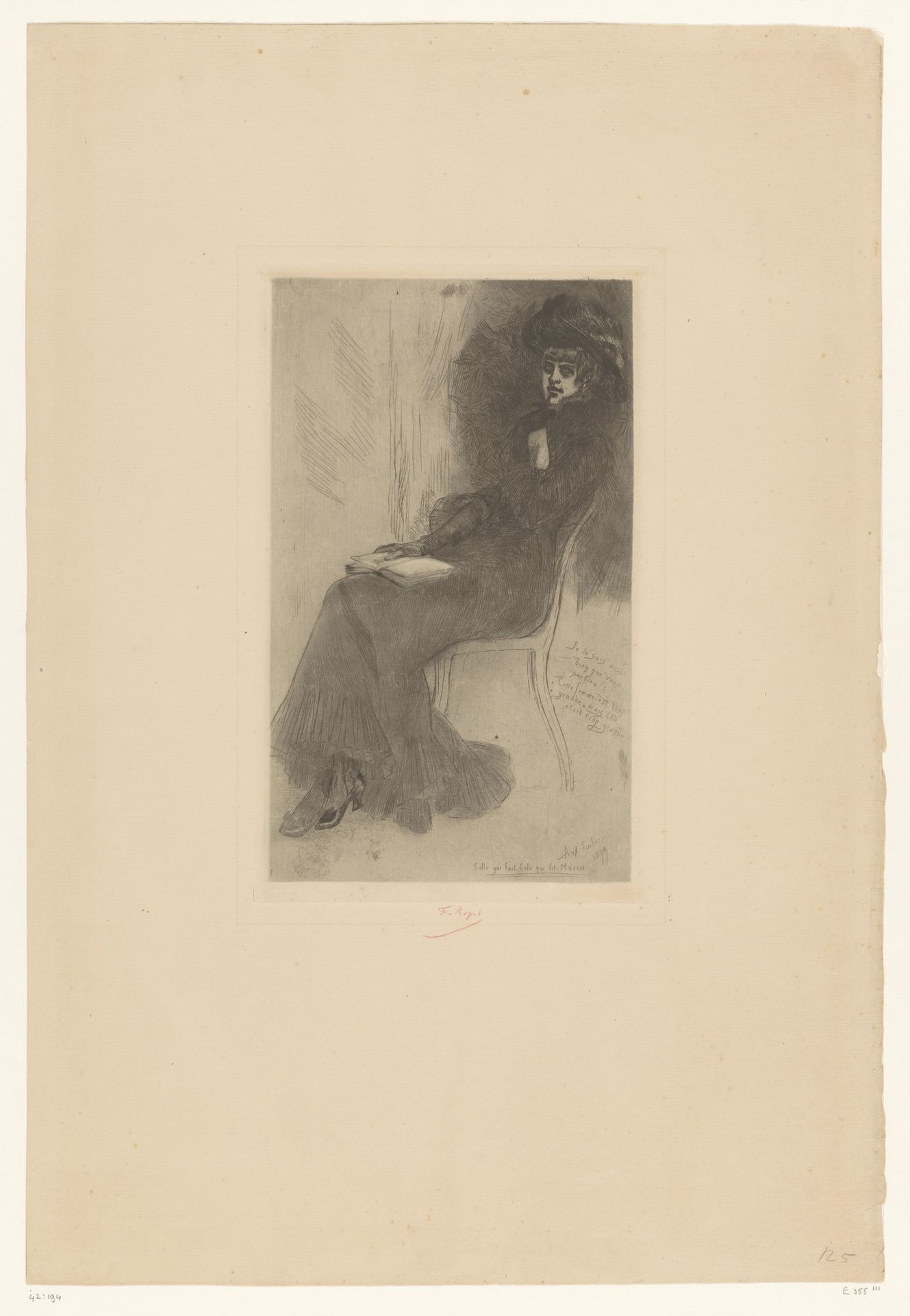 Zittende vrouw met een boek by Felicien Rops