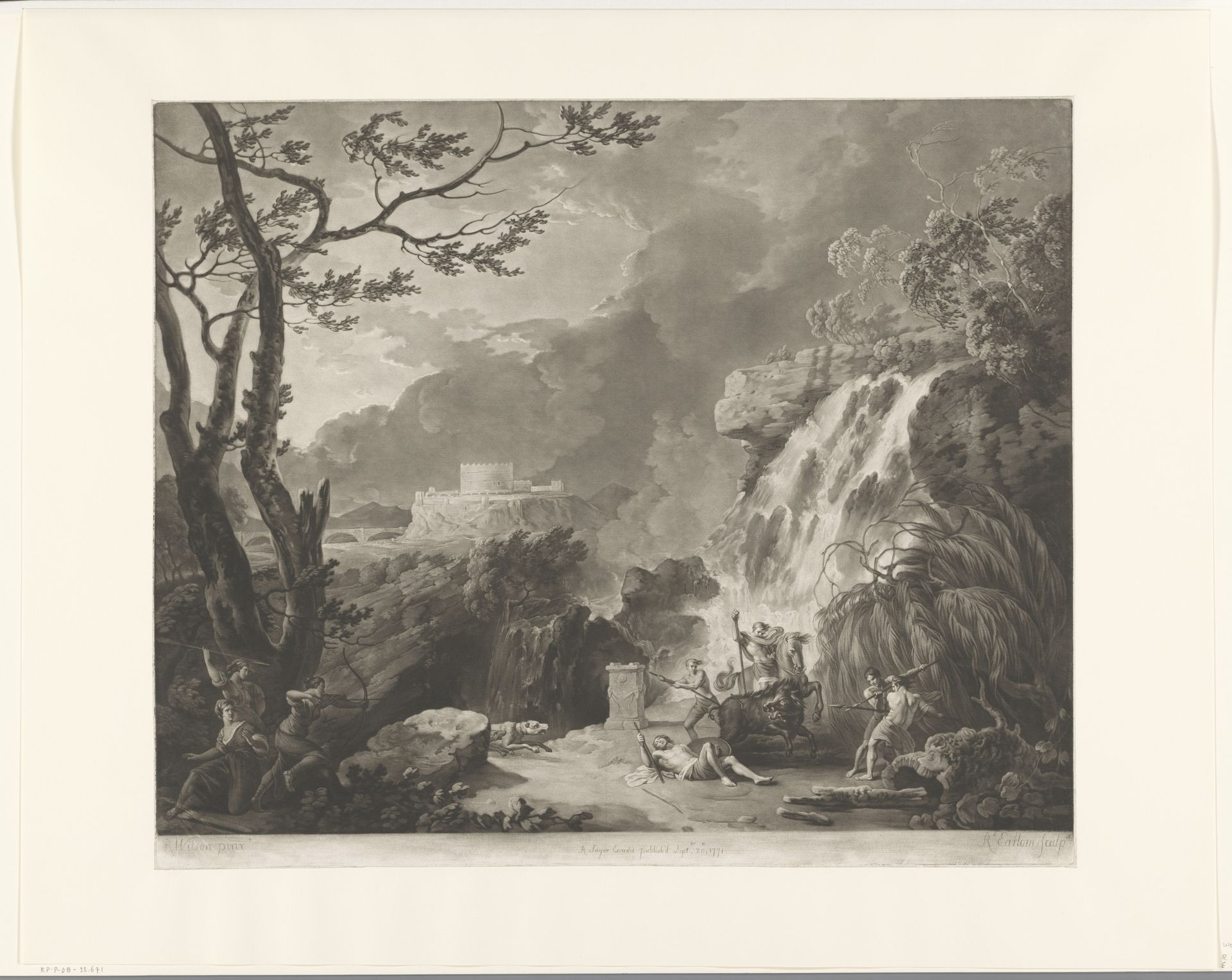 Landschap met Meleager en Atalanta jagend op het zwijn van Calydon by Richard Earlom