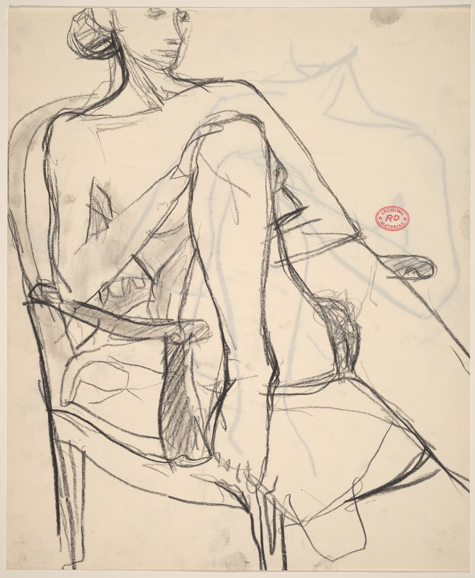 Untitled [nude in an armchair with one foot resting on the seat] [recto] by Richard Diebenkorn
