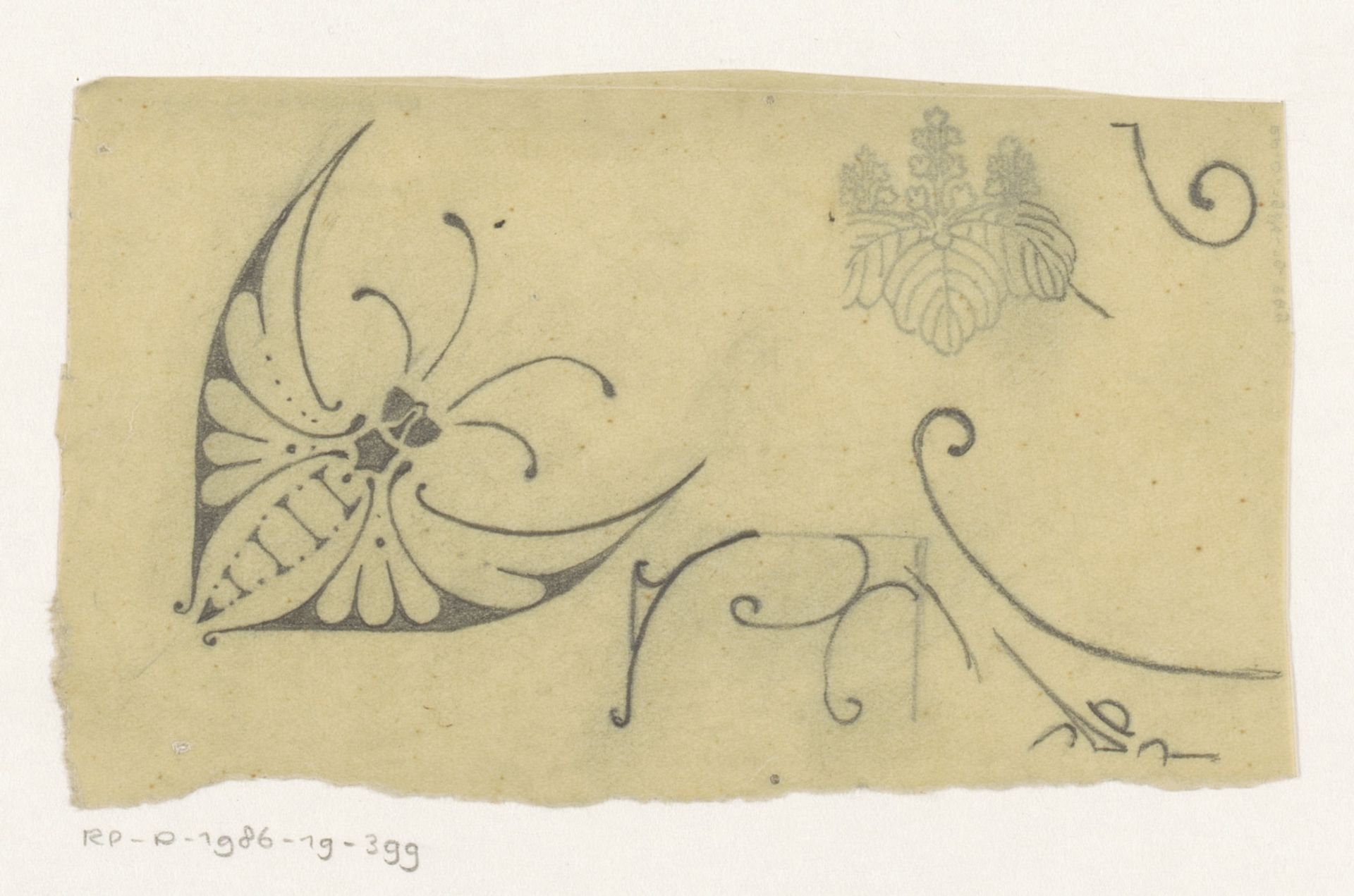 Ornament met vlinder en een plant by Reinier Willem Petrus de (1874-1952) Vries