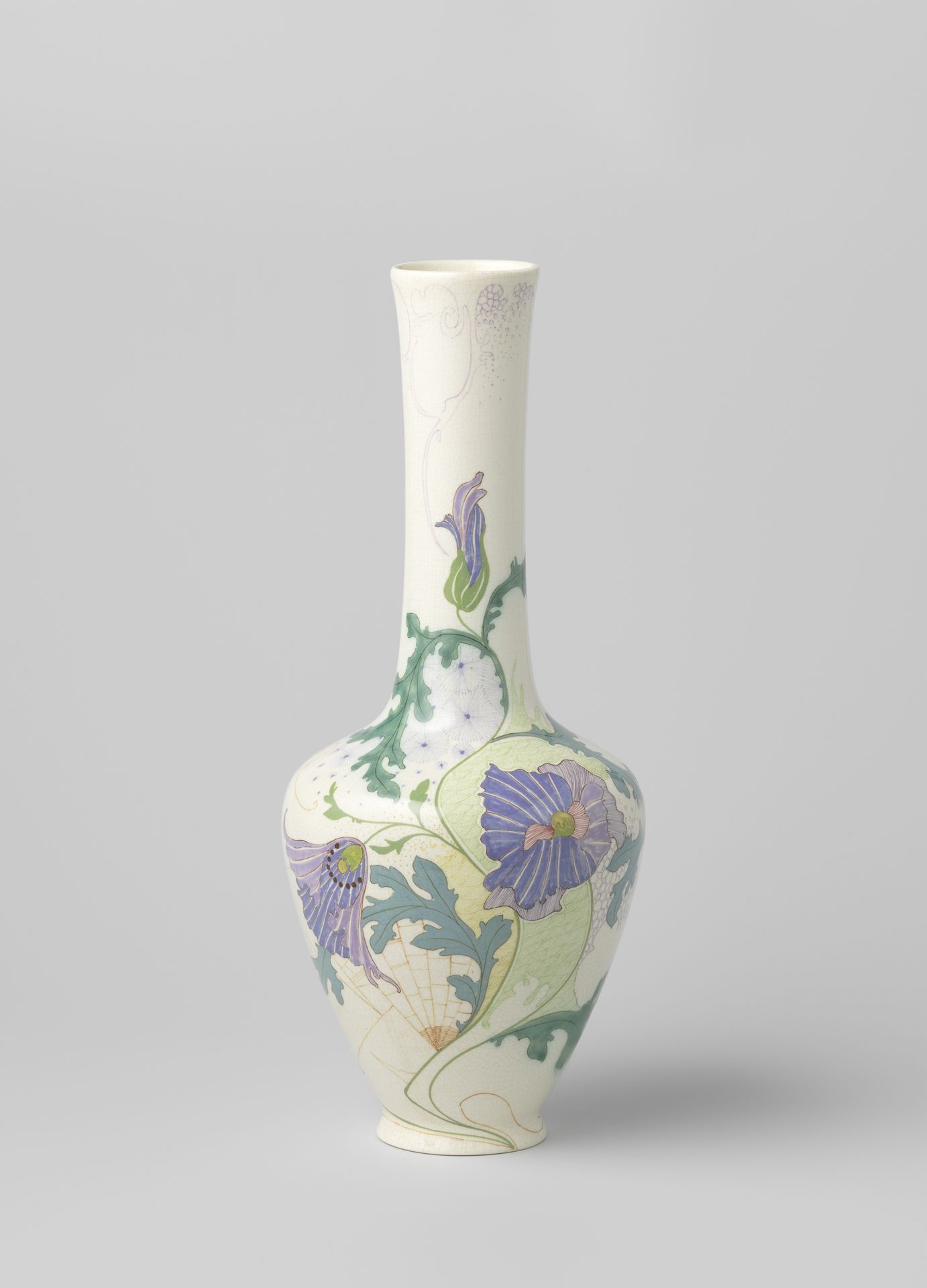 Vaas met polychrome bloemen op crème fond by N.V. Plateelbakkerij Zuid-Holland
