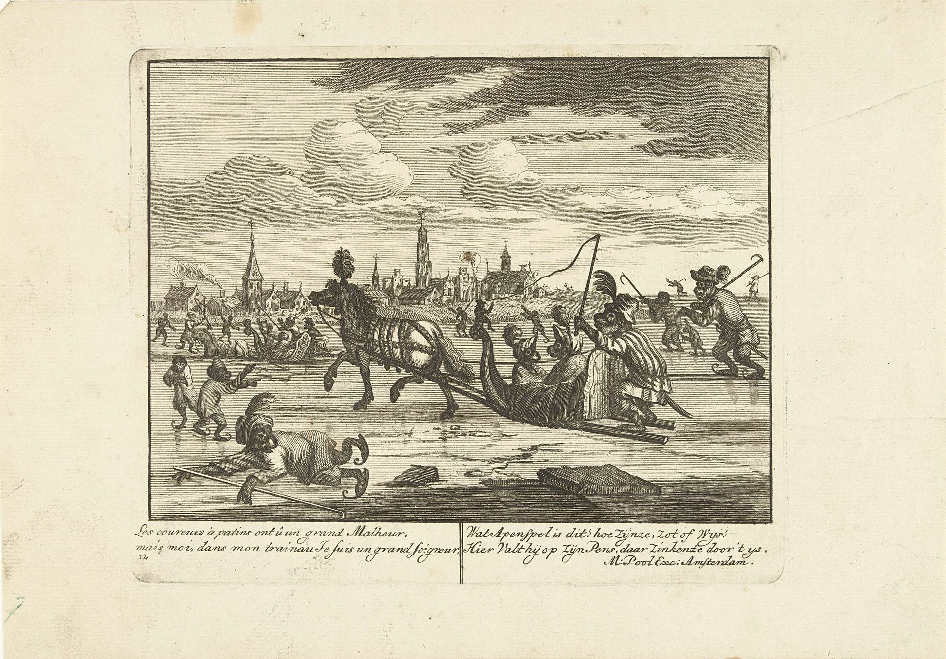 IJsvermaak met apen, ca. 1720 by Matthijs Pool