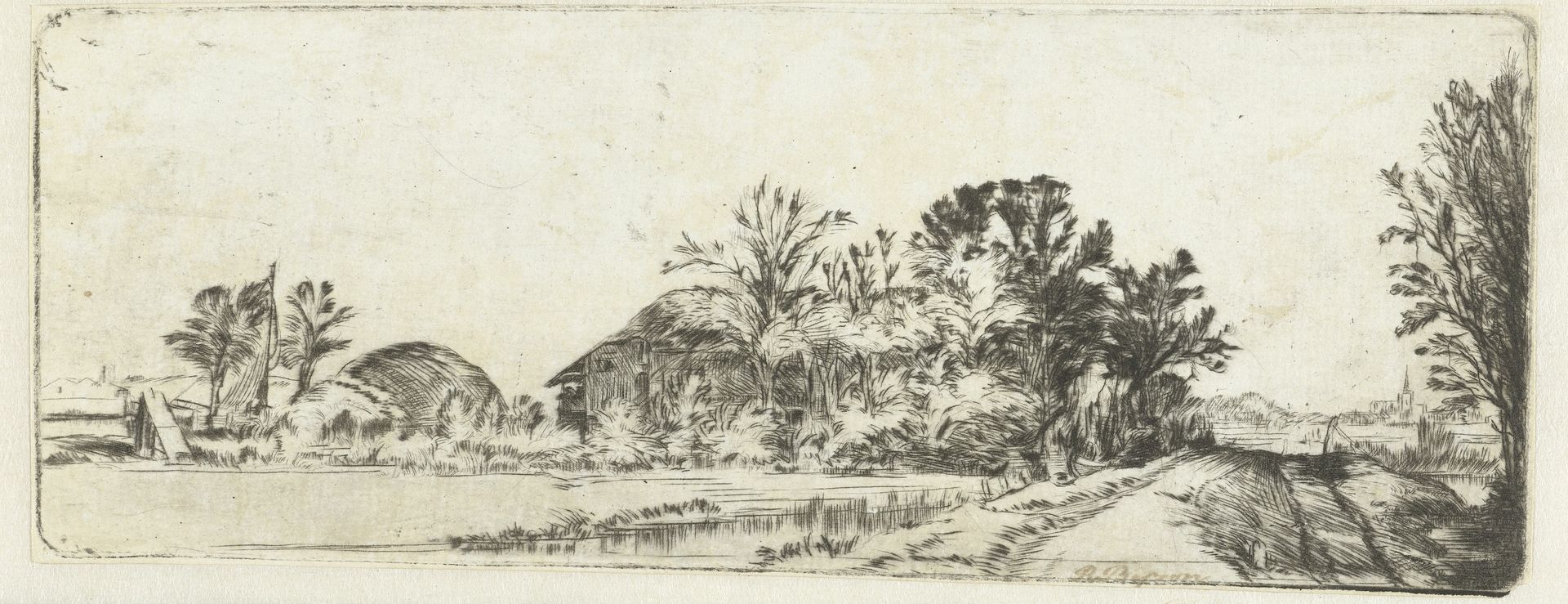 Landscape with a farmhouse along a road beside a canal by Richard Byron