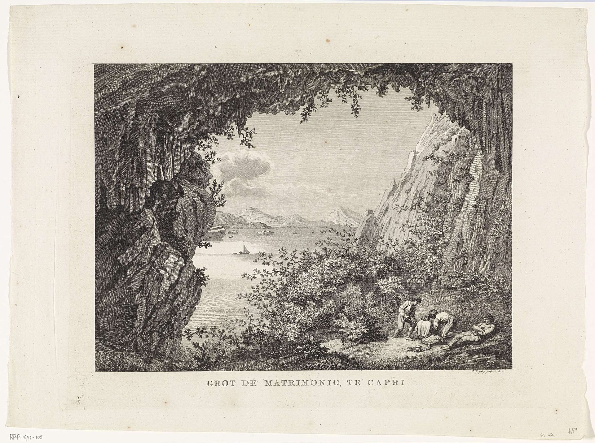 Gezicht op een bergachtig landschap en de zee, vanuit de grot Matrimonio op het eiland Capri by Daniël Vrijdag